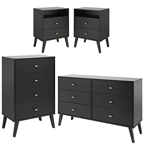 Home Square 4-Piece Bedroom Furniture Set with 2 Tall Nightstands, Double Dresser & Tall Chest - Modern Bedroom Storage Solution for Master Bedroom or Guest Room