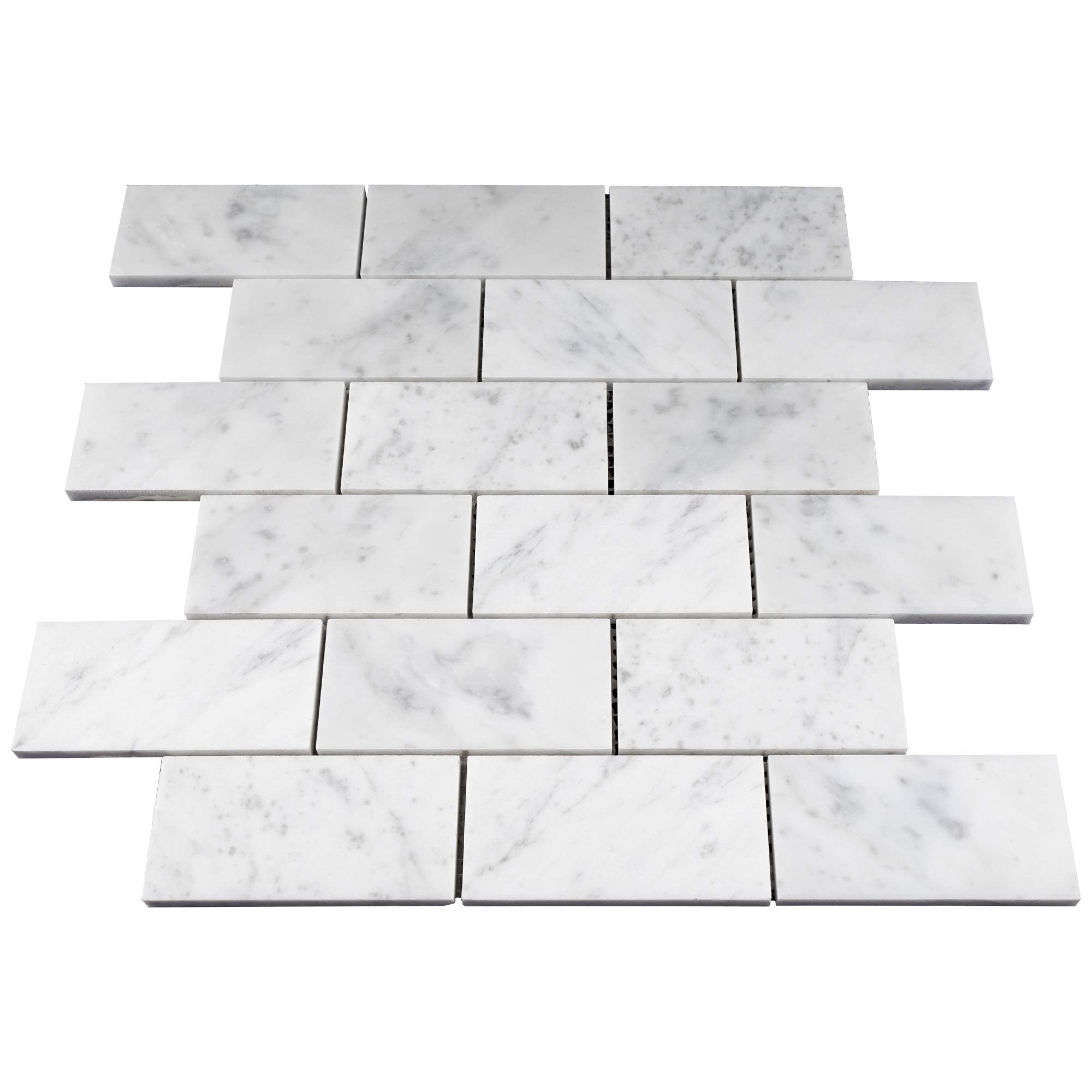 Premium 2x4 White Carrara Marble Mosaic Tile Backsplash - 10 Sheets Pack - Natural Stone Wall & Kitchen Backsplash - Perfect for Bathroom, Shower, and Fireplace Accent Walls