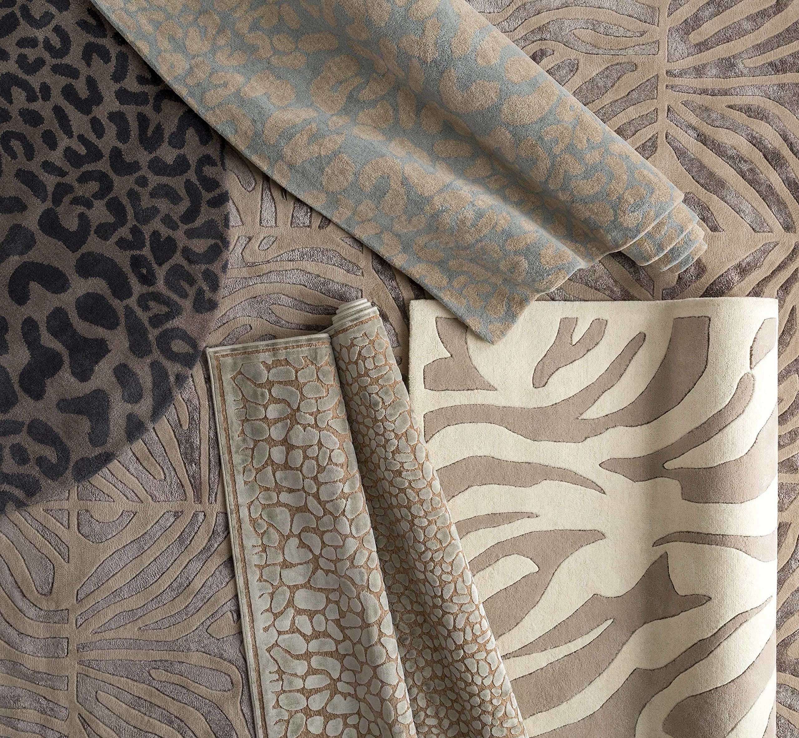Hauteloom Curwensville Wool Area Rug for Living Room & Bedroom - Gray & Blue Hide, Leather & Fur Design - 6' x 9' - Soft & Durable Floor Decor for Cozy Home, Office or Nursery