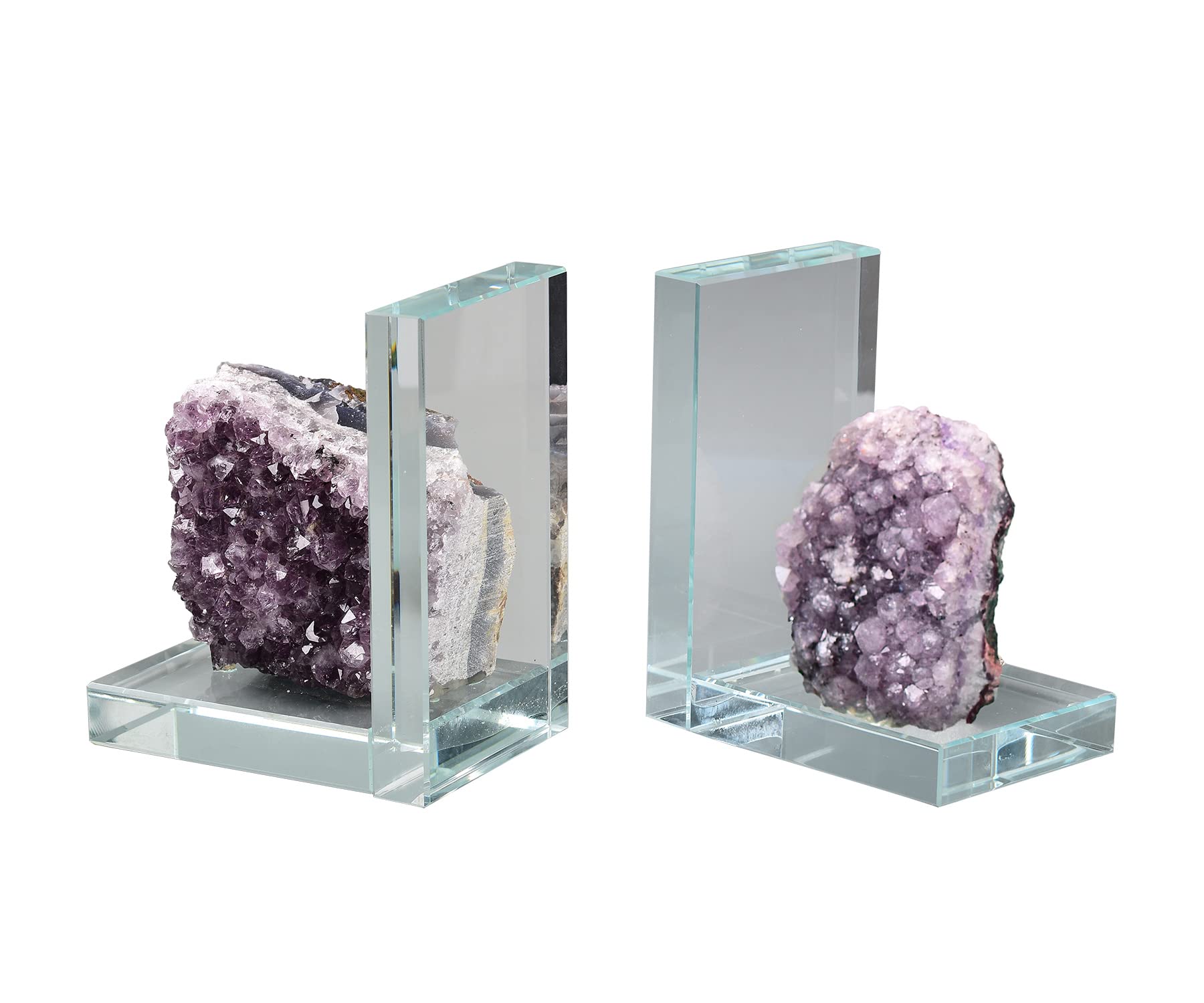 AMOYSTONE Heavy-Duty Amethyst L-Shaped Glass Bookends (1 Pair, 4-6 LBS) – Stylish Decorative Book Holders for Shelves with Non-Slip Base, Perfect for Home Office, Library & Bookshelf Organization