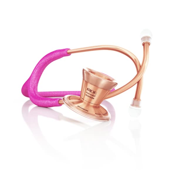 MDF ProCardial Cardiology Stethoscope - Limited Edition Rose Gold & Pink Glitter, Lightweight Titanium Dual Head Design for Adults | Perfect for Medical Professionals, Nursing Students & Healthcare Gifts