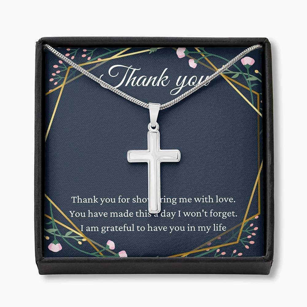 Personalized Cross Necklace for Women - Thoughtful Baby Shower Hostess Thank You Gift for Mom, Godmother & Friends - Perfect for Baptism, Christening & Religious Occasions