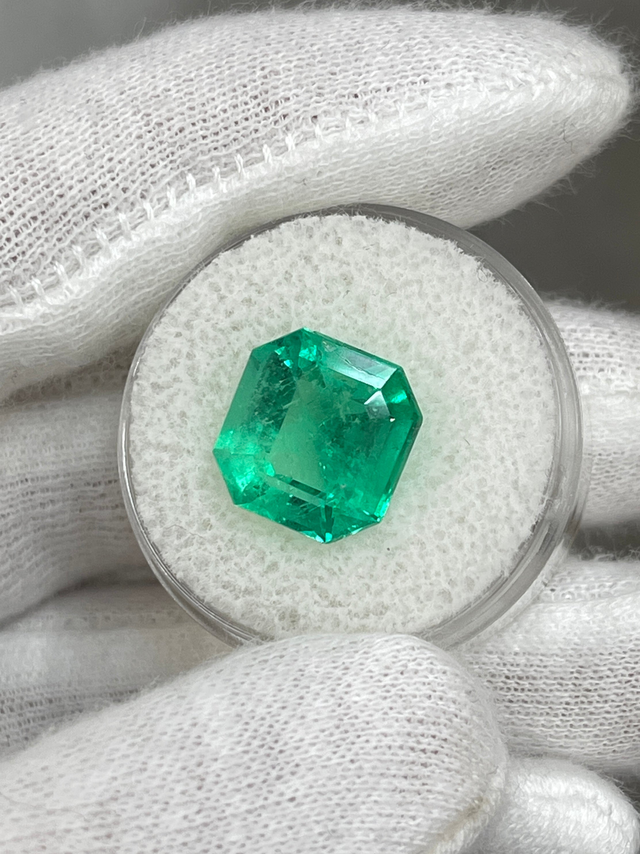 6.76 Carat 12x11.5mm Glowing Green Natural Loose Colombian Emerald Gemstone - Asscher Cut for Jewelry Making, Engagement Rings & Luxury Gifts