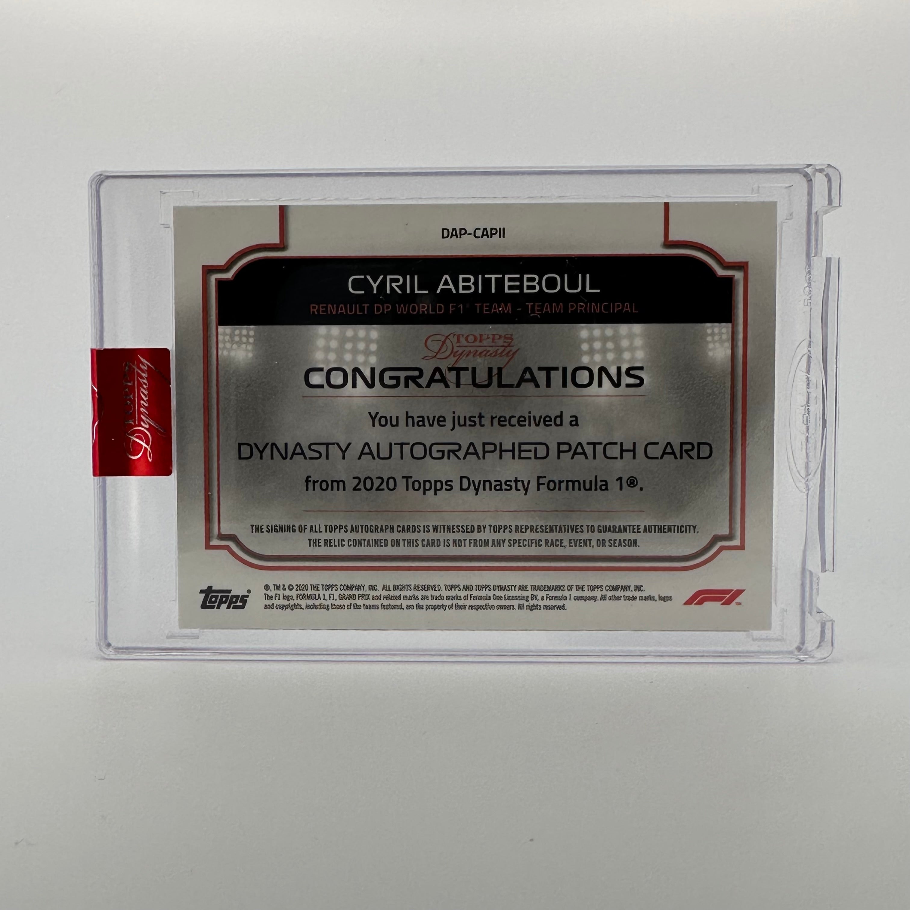 2020 Topps Dynasty F1 Cyril Abiteboul #DAP CAPII Silver Single Principal Auto Patch - Rare Collectible for Formula 1 Fans & Sports Memorabilia Enthusiasts