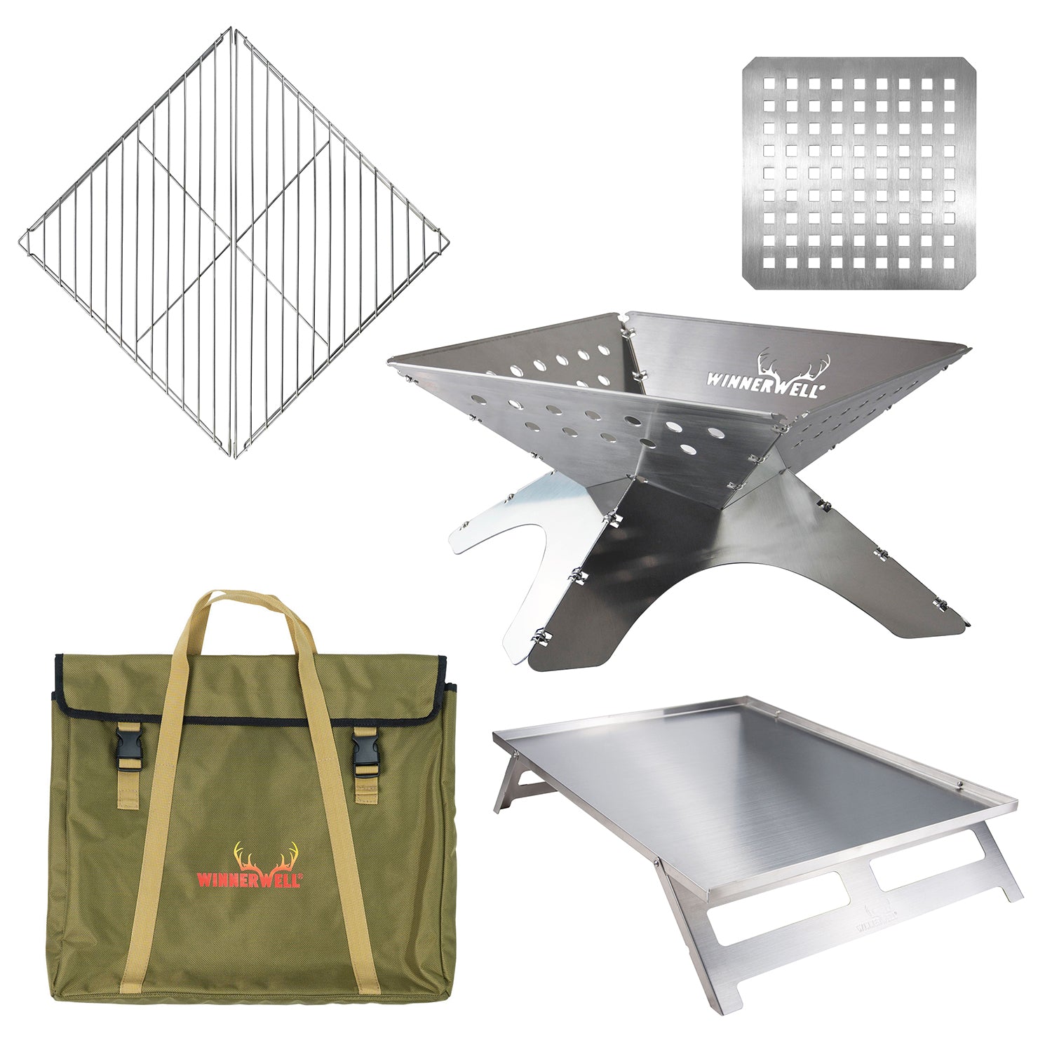 Flatfold Fire Pit Deluxe Bundle - Portable Outdoor Fire Pit for Camping, Backyard, and Patio Use