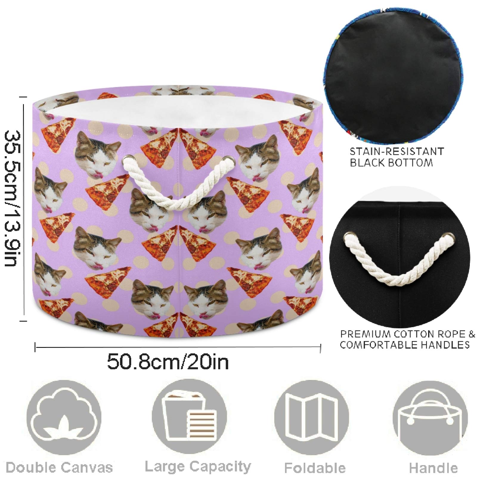 Visesunny Cat-Themed Pizza Storage Basket - Canvas Fabric Toy Organizer Bin for Kids Room, Playroom, Shelves - Perfect for Toy Storage, Laundry & Gift Baskets (Ideal for Birthday Gifts & Nursery Organization)