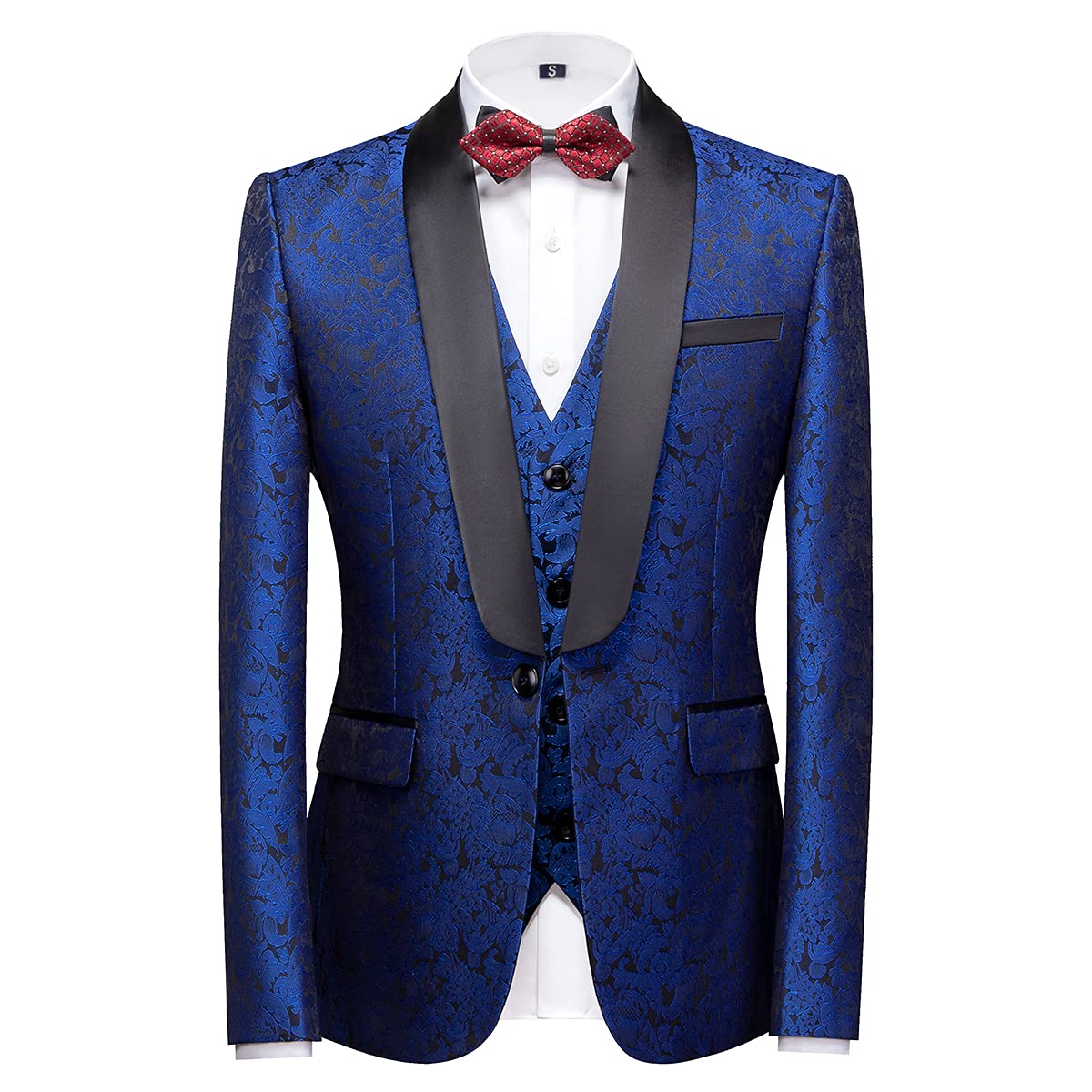 Men's Slim Fit 3-Piece Tuxedo Suit Set with Shawl Lapel & Paisley Design | Formal Wedding & Prom Attire | Perfect for Grooms, Gala Events & Black Tie Occasions