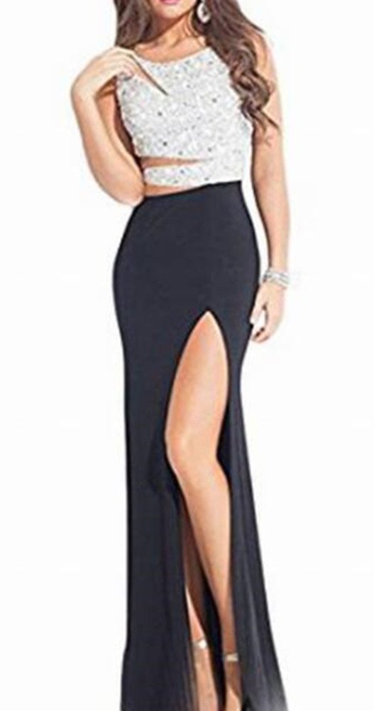 Sexy Black Beaded Two-Piece Prom Dress for Women - Perfect for Evening Parties, Cocktail Events & Special Occasions