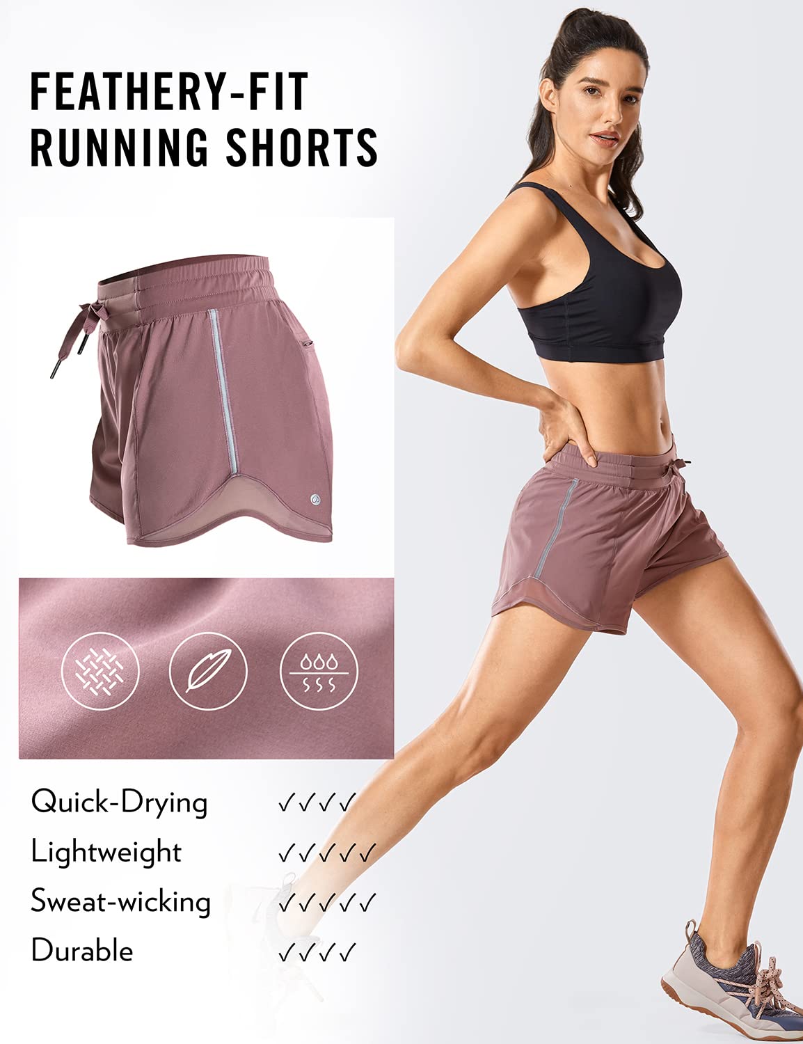CRZ YOGA Women's Running Shorts with Zip Pocket - 4