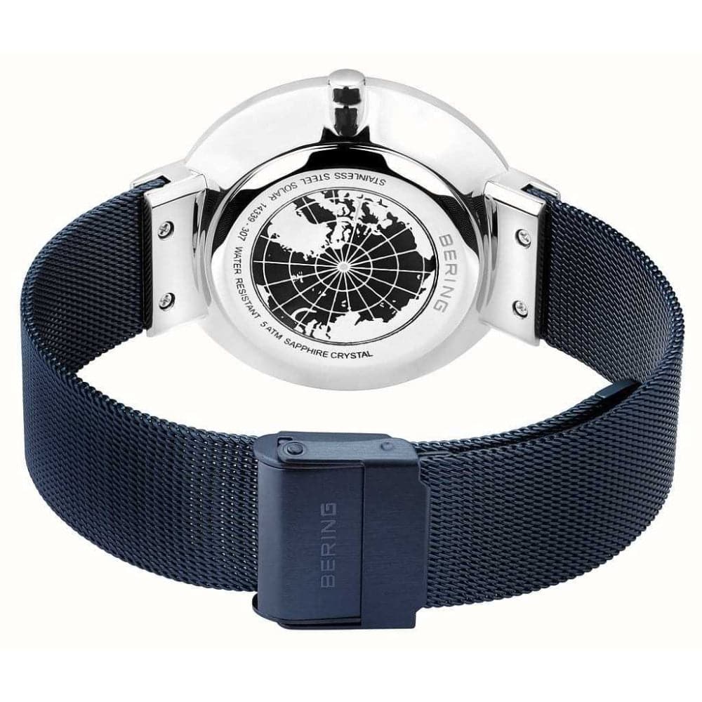 BERING 14339 Solar-Powered Unisex Watch with Blue Mesh Bracelet - Stylish & Eco-Friendly Timepiece for Men & Women - Perfect for Outdoor Activities, Work & Casual Wear
