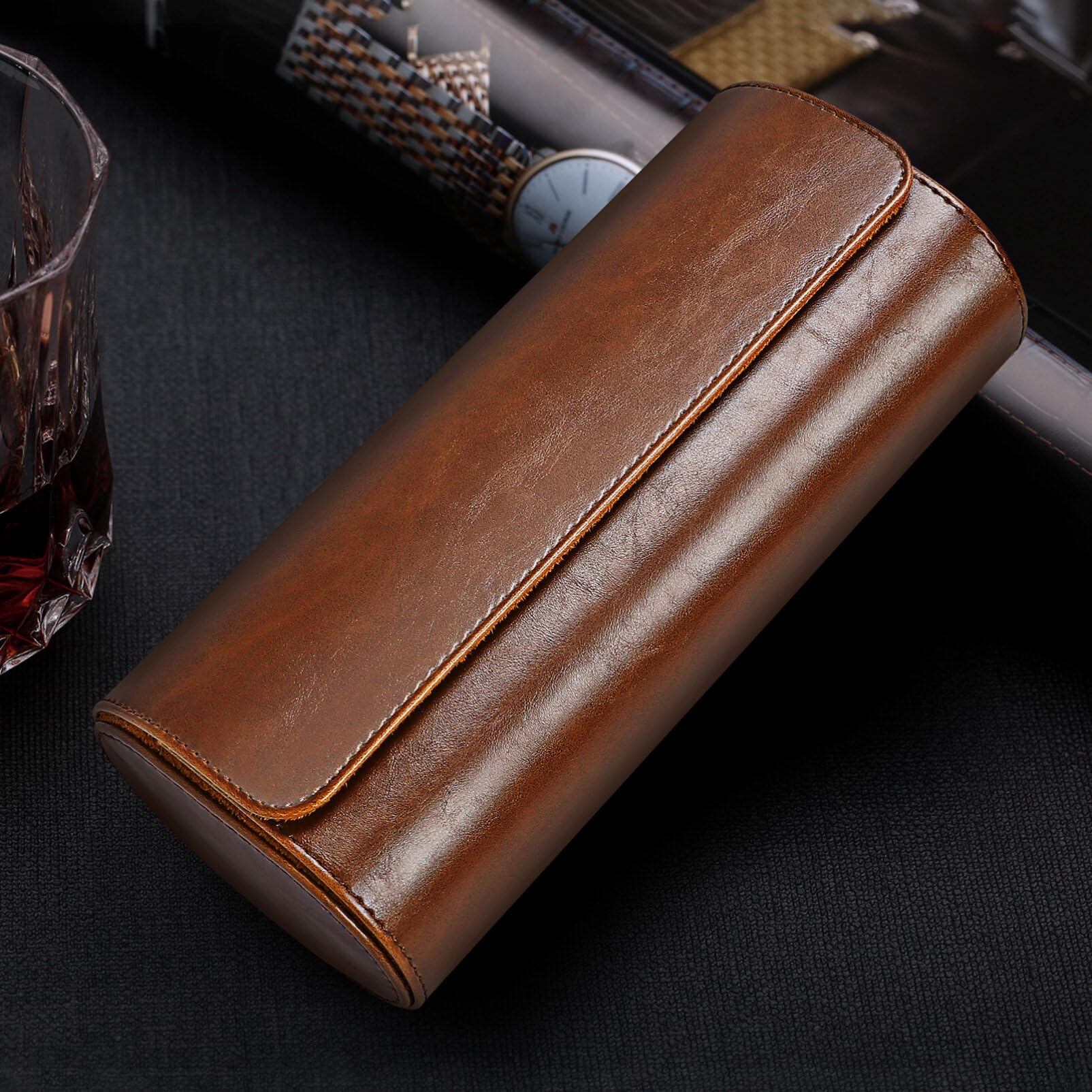 Premium Balacoo Leather Watch Roll Travel Case for Men - 3 Slot Luxury Watch Box Organizer | Perfect for Business Trips, Vacations & Watch Collection Storage