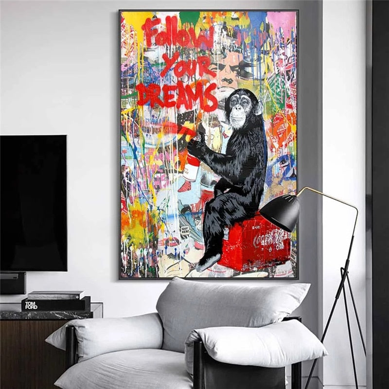 Banksy 'Follow Your Dreams' Authentic Wall Art Print - Urban Street Art Decor for Living Room, Bedroom & Office
