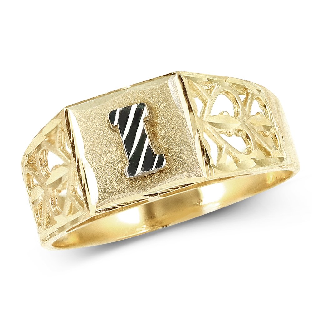 10K Yellow Gold Diamond Cut Alphabet Initial Ring for Women - Block Letter 