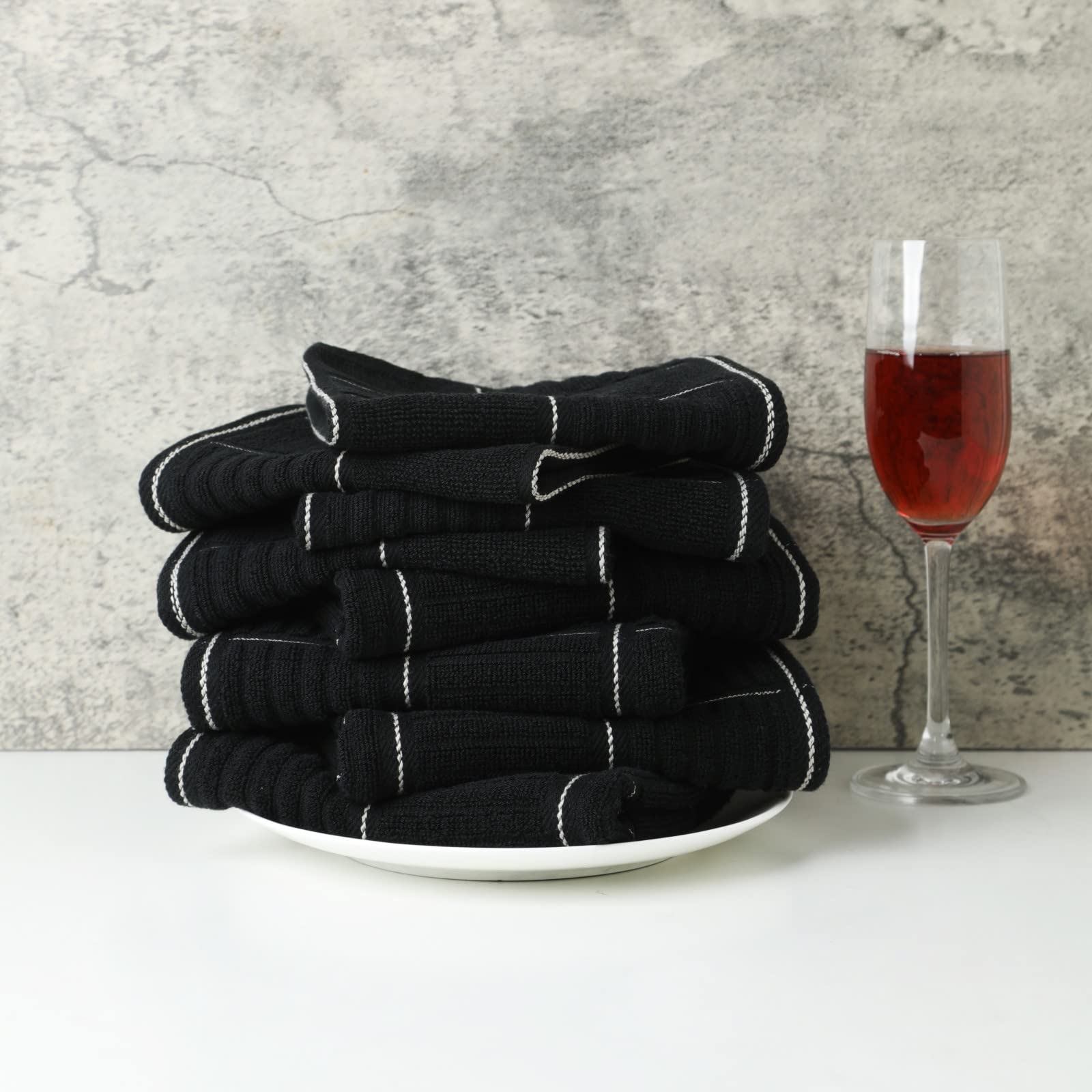 Glynniss Premium Absorbent Kitchen Towels & Dishcloths Set - 8 Pack (Black) - Super Soft & Quick-Drying for Washing Dishes, Cleaning Countertops & Drying Hands - Perfect for Kitchen, Restaurant & Home Use