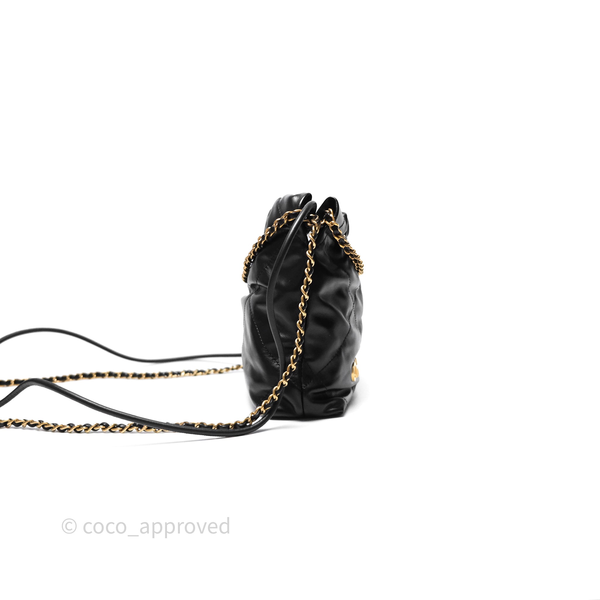 Chanel 22 Mini Bag Black Crumpled Calfskin with Aged Gold Hardware - Luxury Crossbody Purse for Women, Perfect for Date Night & Evening Events