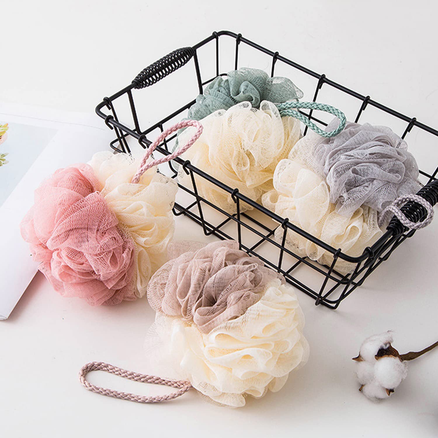 SYGA 2 Pack Large Soft Bath Sponges - Anti-Scattering Bath Flowers for Adults, Gentle Exfoliating Body Wash Sponge (Random Colors) - Perfect for Shower, Bath Time & Spa Relaxation at Home
