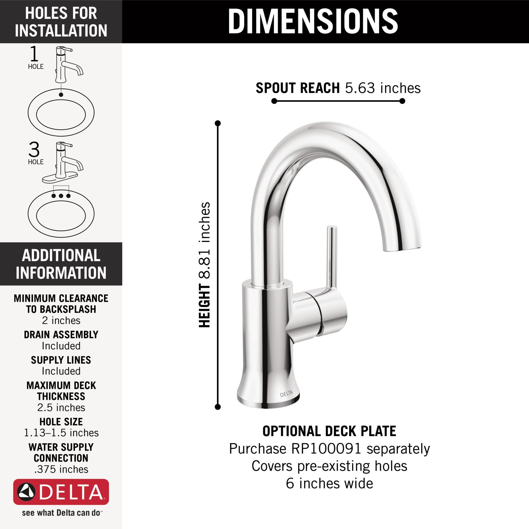 Delta Trinsic Single-Hole Bathroom Sink Faucet with Diamond Seal Technology - Chrome 559HAR-DST - Modern Water-Saving Single Handle Faucet for Bathroom Vanity, Guest Bath & Powder Room