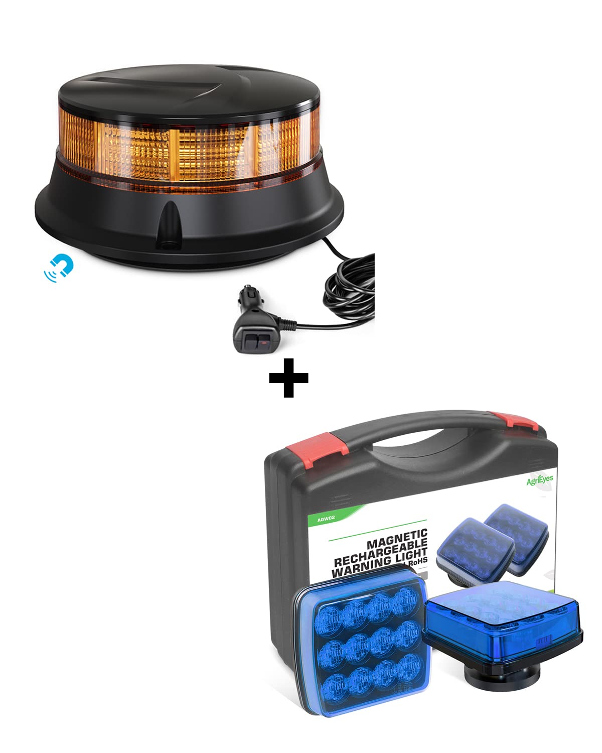 Agrieyes Emergency Strobe Light Kit - 4.2 Inch Magnetic Rechargeable Blue LED Safety Warning Beacon for Tractors, Trucks, Boats & Emergency Vehicles | Perfect for Roadside Emergencies, Construction Sites & Marine Safety