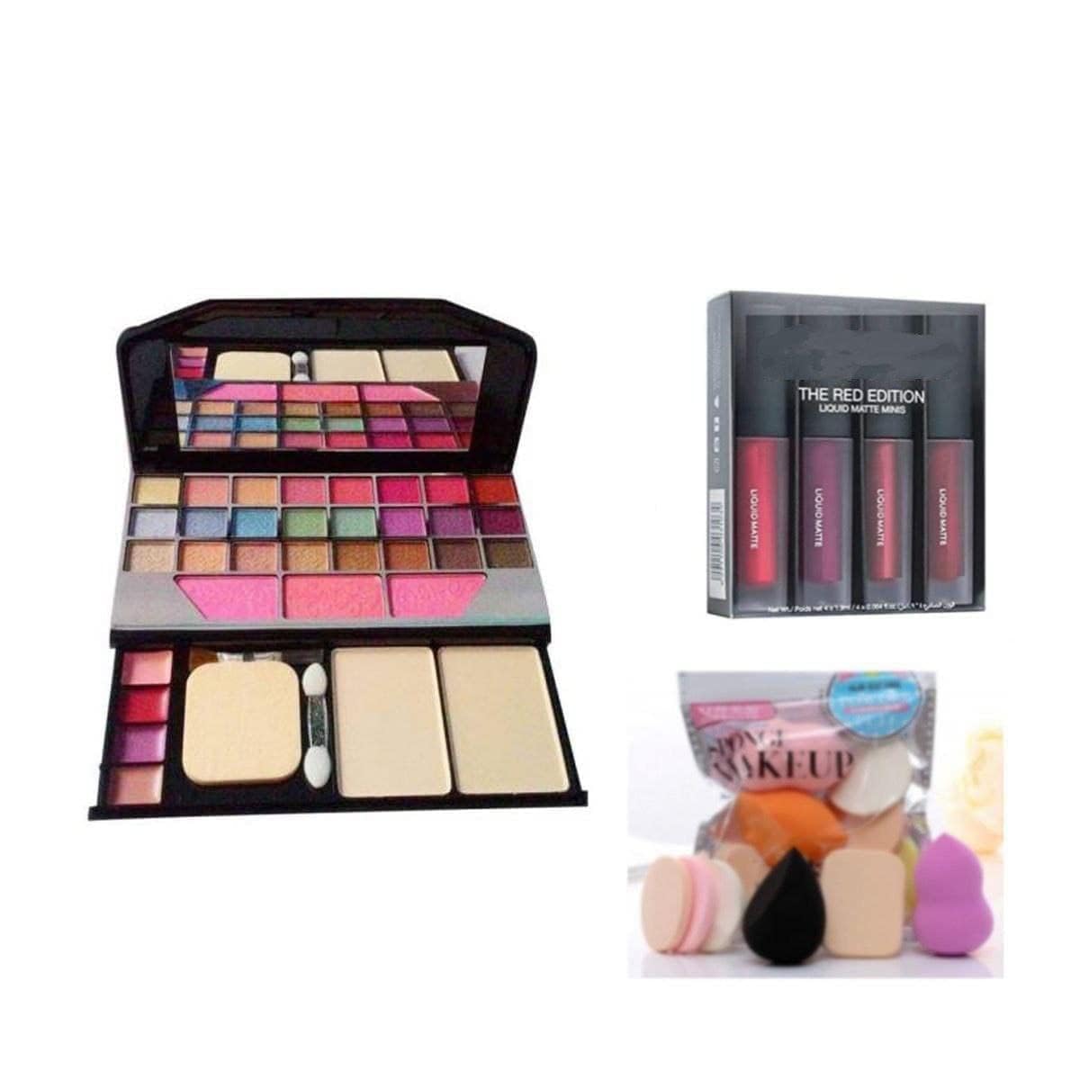 AHDAM TYA Fashion 6155 4-in-1 Liquid Matte Mini Lipstick Set (Red Edition) with 6 Makeup Sponges - 11-Piece Multicolor Makeup Kit for Party, Wedding & Daily Beauty Routine
