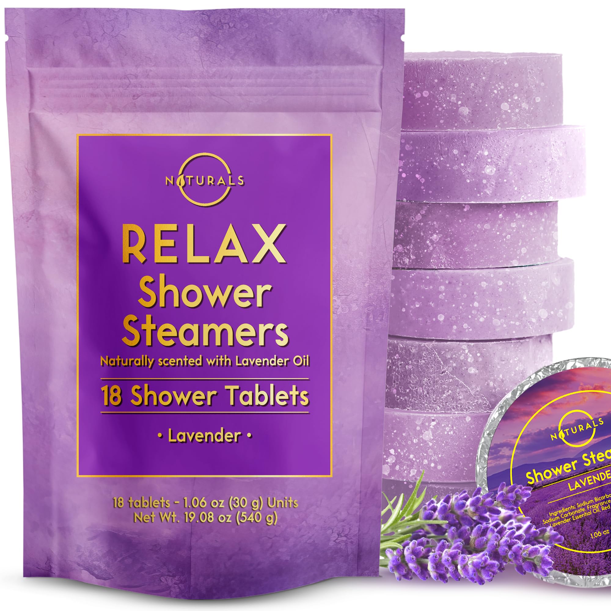 18-Piece Aromatherapy Shower Steamers with Lavender - Relaxing Shower Bombs for Women & Men - Spa & Self-Care Essentials for Stress Relief & Better Sleep - Perfect for Bathroom, Gift & Home Spa Day