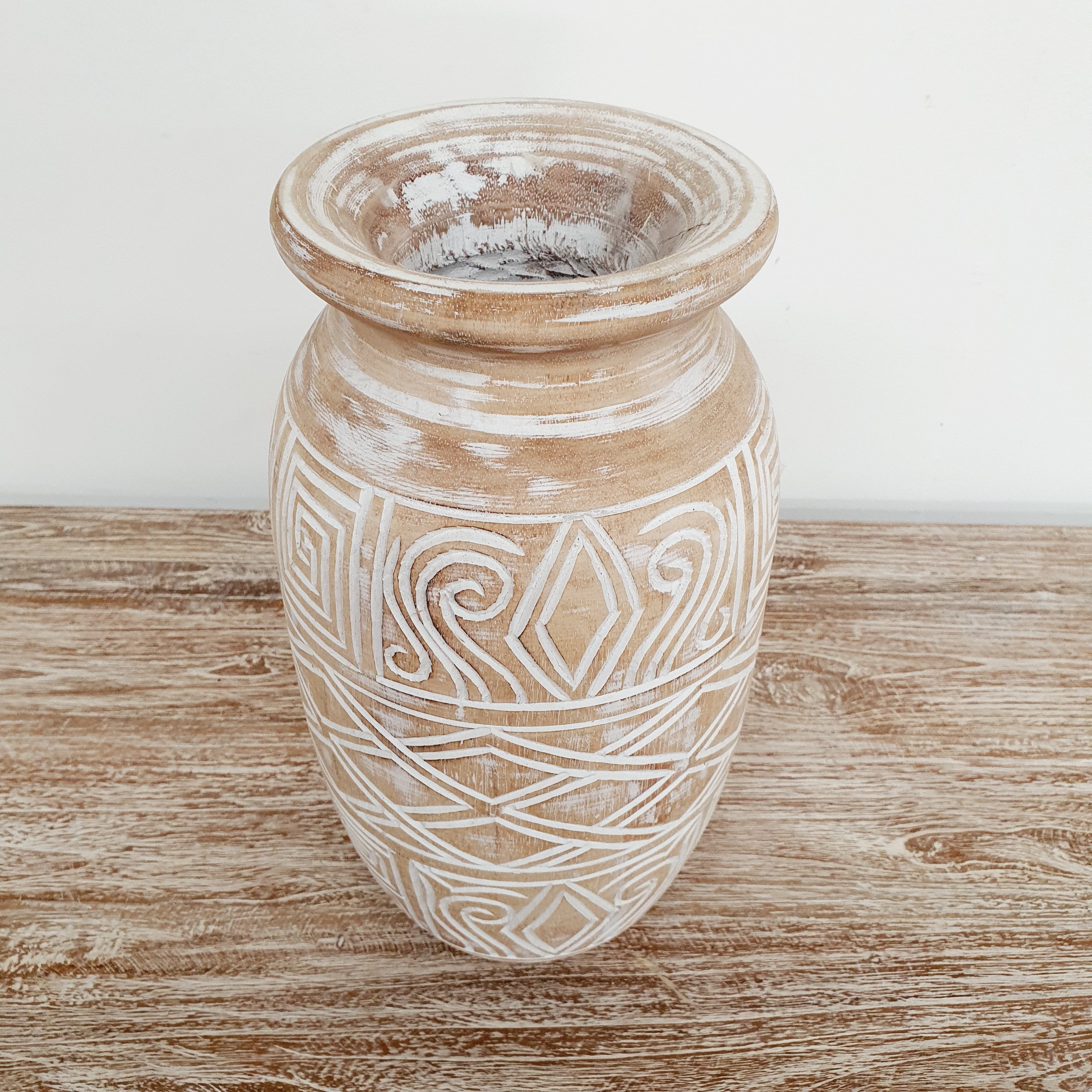 Handmade Wooden Timor Vase - Natural Teak Home Decor for Living Room, Bedroom & Office - Perfect for Flowers, Centerpieces & Boho Style Interior Design