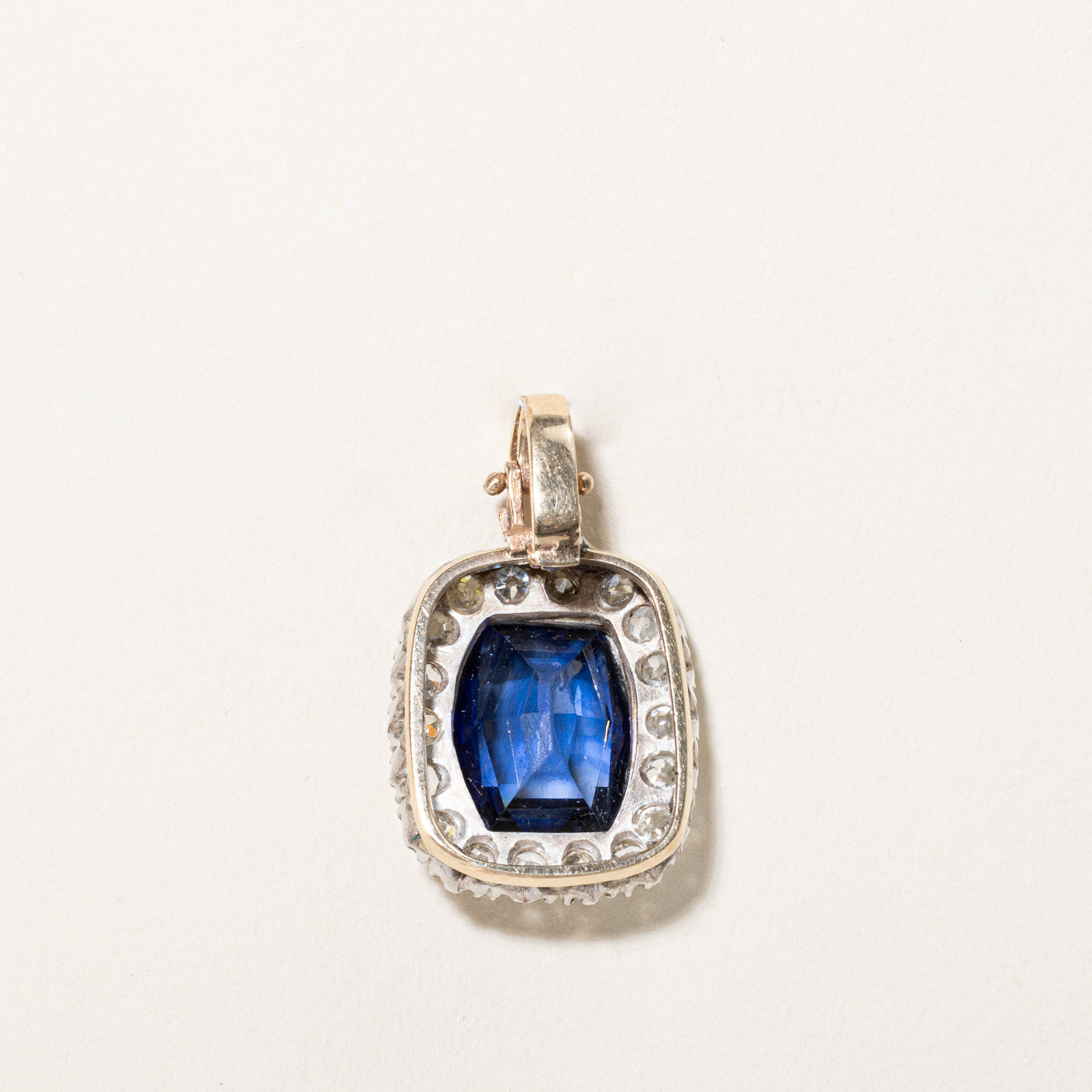 Vintage European Cut Diamond Pendant with Lab-Created Sapphire | 1.8ctw Diamond, 4.5ct Sapphire, 0.01ctw Accents | Elegant Jewelry Gift for Women, Perfect for Weddings, Anniversaries & Special Occasions
