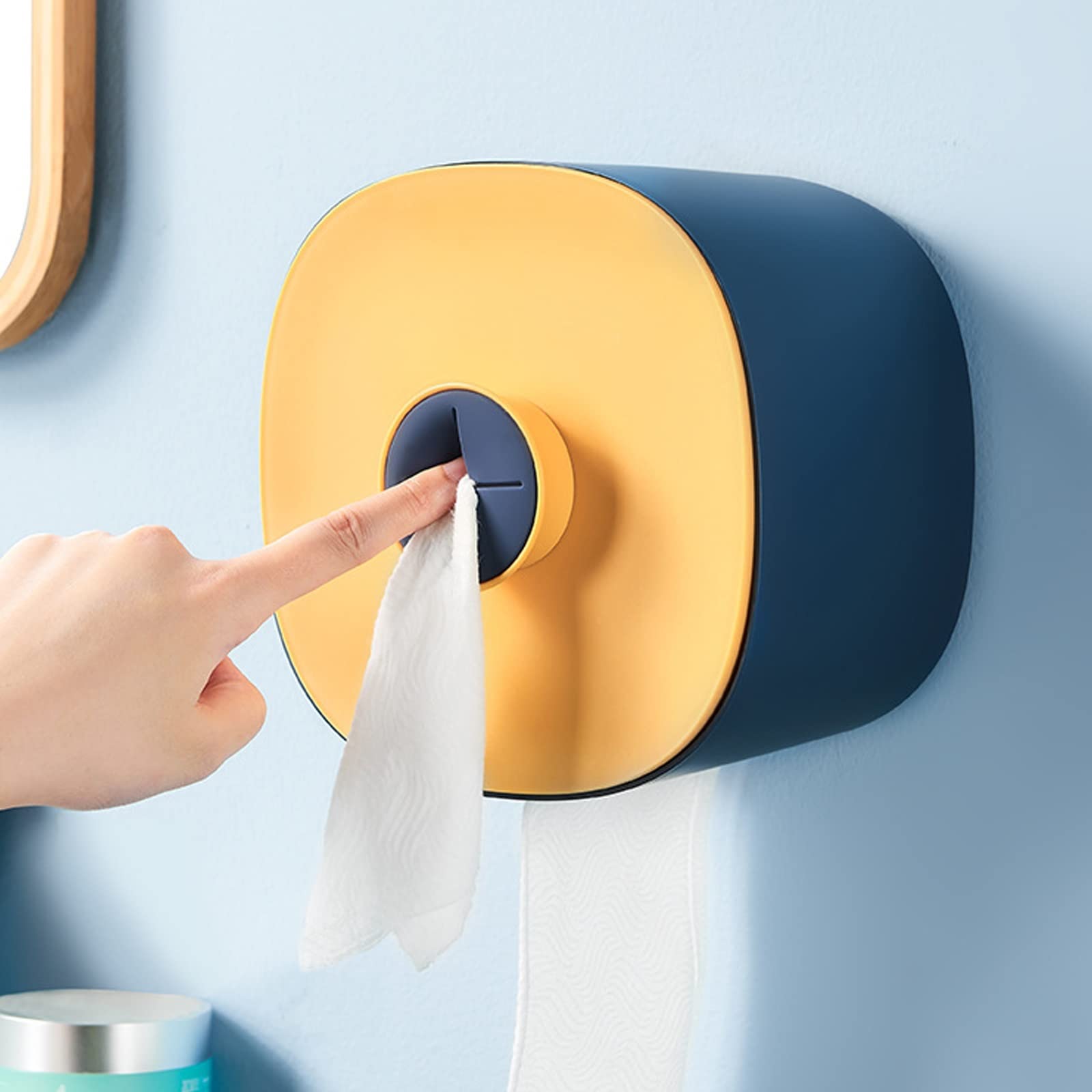 KTTGYRE Wall Mounted Toilet Paper Holder - Waterproof Bathroom Tissue Box & Roll Holder, Durable Household Toilet Paper Dispenser (Blue) - Perfect for Bathrooms, Restrooms, and RVs