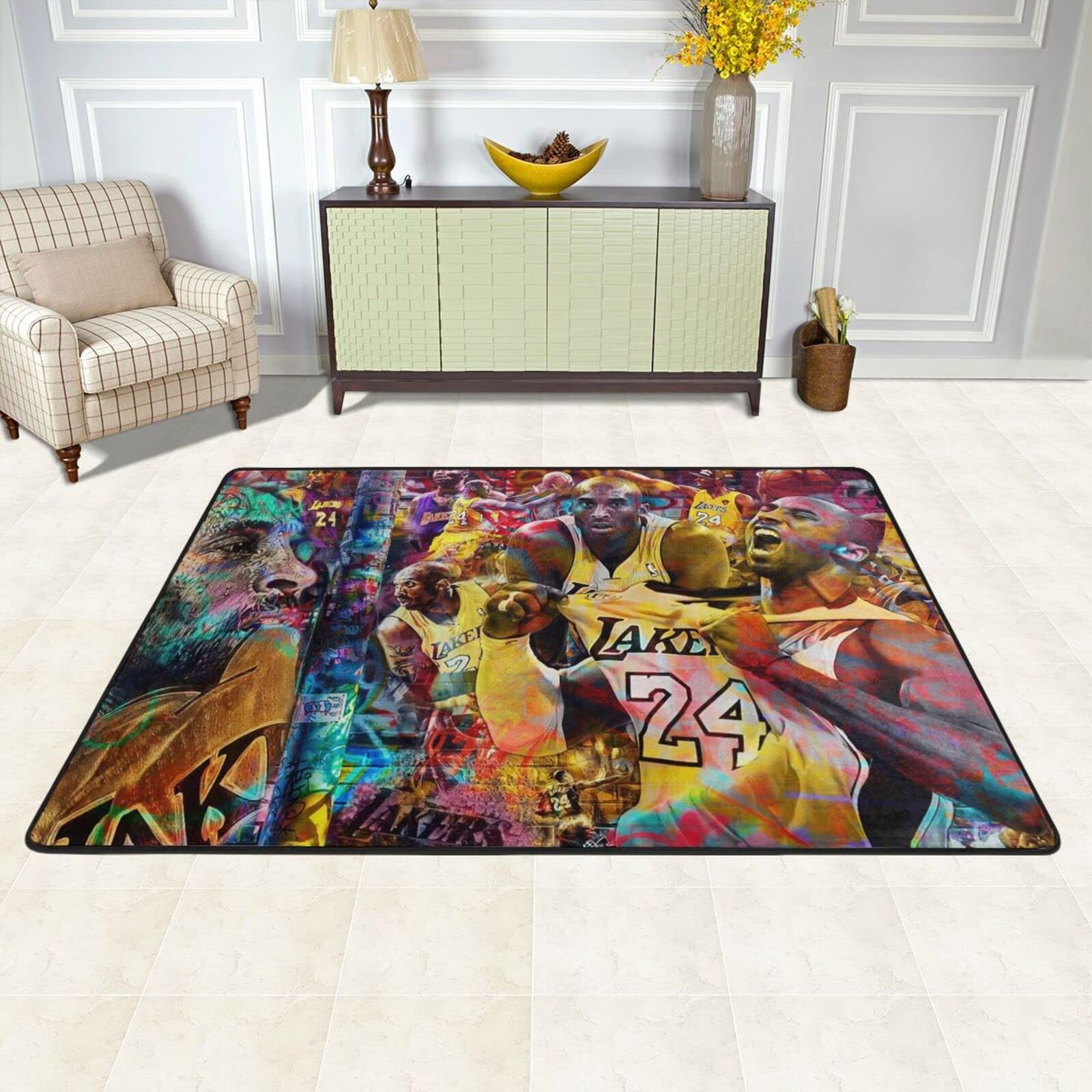 Washable Basketball Player Area Rug - Non-Slip Floor Mat for Bedroom, Living Room, Kitchen & Bathroom Decor - 39x60 Inch Indoor Carpet - Perfect for Sports Fans Room & Game Room Decorations