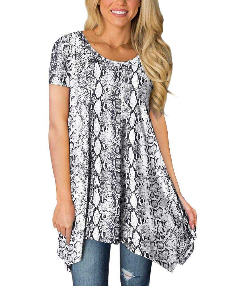 POPYOUNG Women's Short Sleeve Tunic Tops - Casual Loose Swing Blouse Shirt for Summer, Work & Everyday Wear