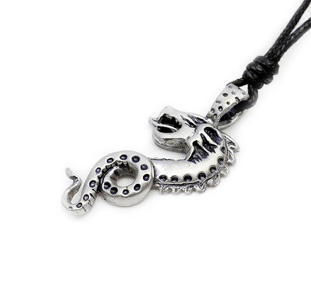 Vietguild Dragon Serpent Silver Pewter Charm Necklace Pendant - Handmade Gothic Jewelry for Women, Men - Perfect for Cosplay, Fantasy LARP, Gift Giving