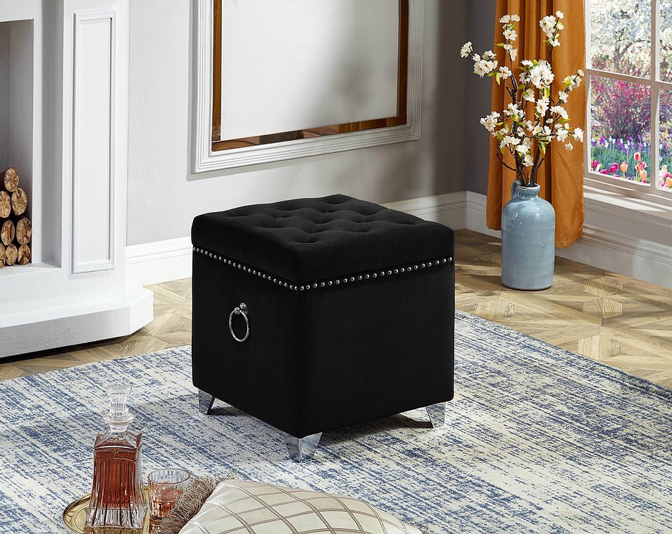 Luxury Black Velvet Storage Ottoman with Deep Tufting - Extra Large Footrest Bench with Hidden Storage for Living Room, Bedroom & Home Decor