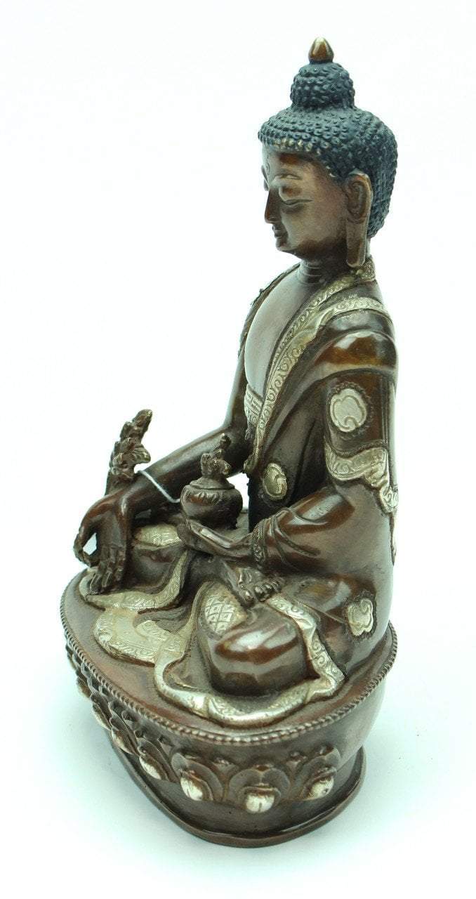 8 Inch Medicine Buddha Bronze and Silver Statue - Handcrafted Spiritual Decor for Meditation, Healing & Home Altar - Perfect for Yoga Studios, Buddhist Shrines & Wellness Spaces