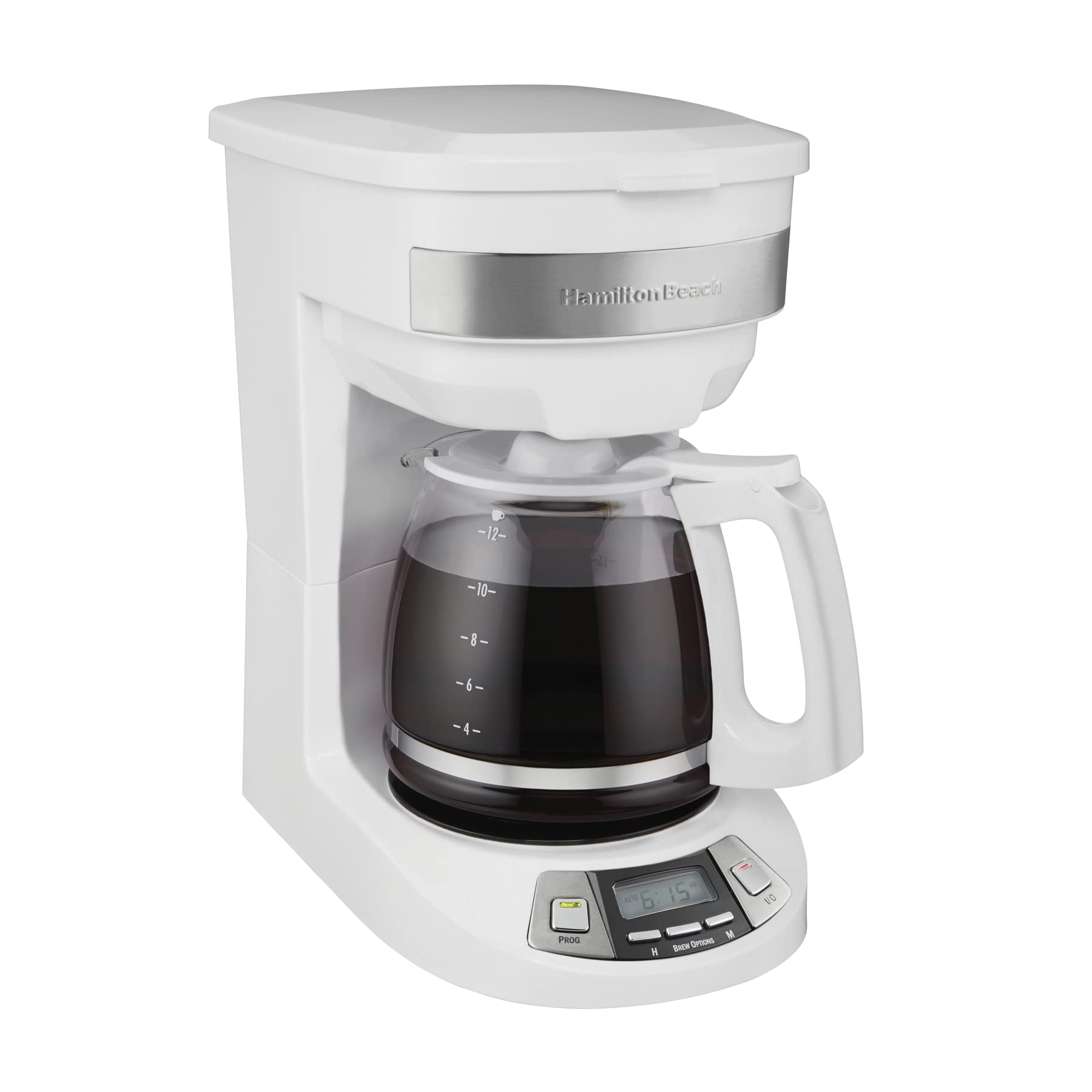 Hamilton Beach 12 Cup Programmable Drip Coffee Maker - 3 Brew Options, Glass Carafe, Auto Pause & Pour - White (46294) | Perfect for Home, Office & Entertaining