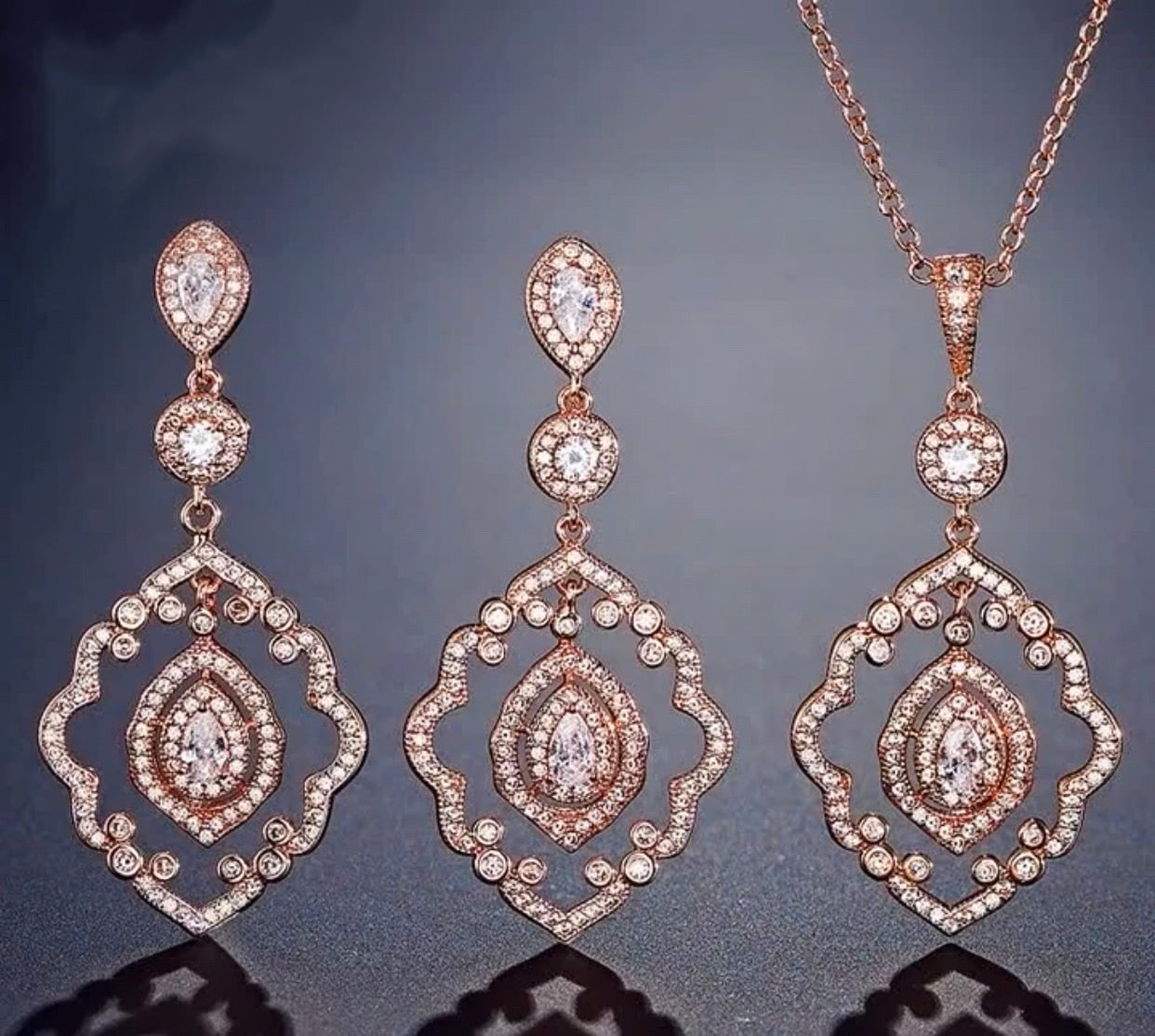 JORDAN Simulated Diamond Cluster Drop Earrings and Necklace Set - Elegant Jewelry for Women, Perfect for Parties, Weddings & Special Occasions