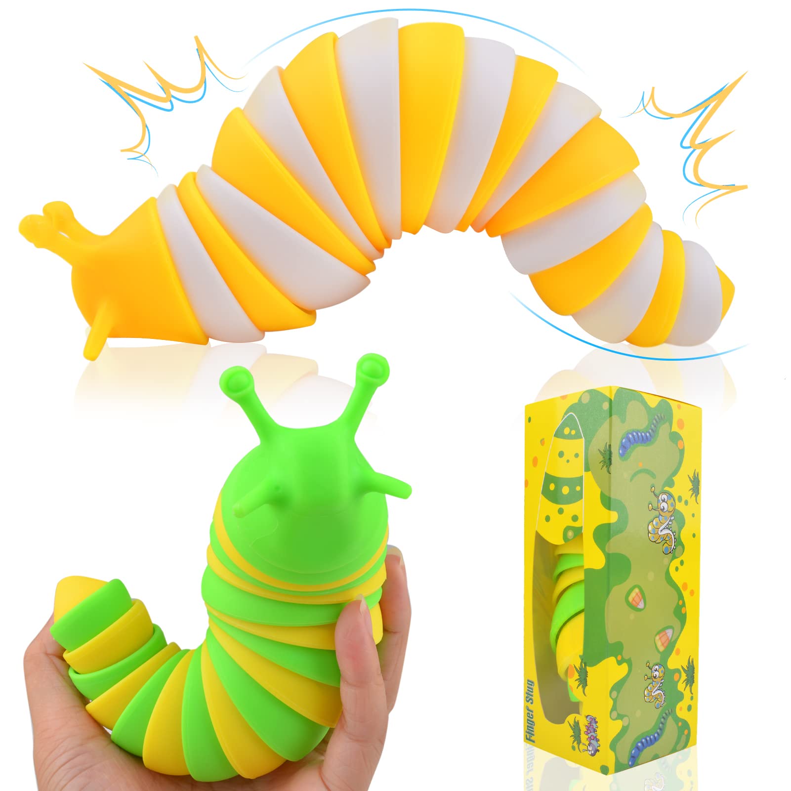 Cevioce Fidget Slug Toy - 2Pcs Sensory Toys for Kids & Adults - Stress Relief & Focus Aid for Autism, ASMR Play