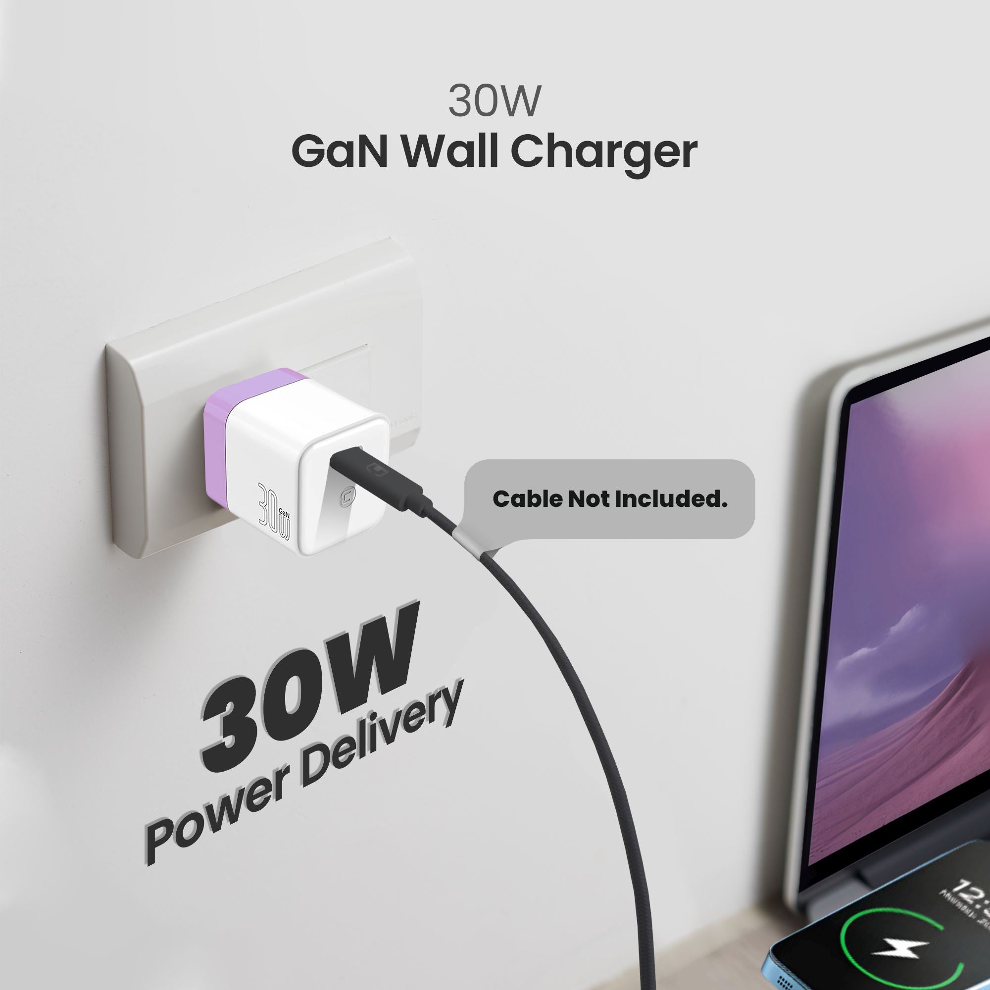 Fast Charging GaN 30W USB-C Wall Charger - Compact & Powerful Phone Charger for iPhone 15/14/13, Samsung Galaxy, iPad - Perfect for Travel, Home & Office Use