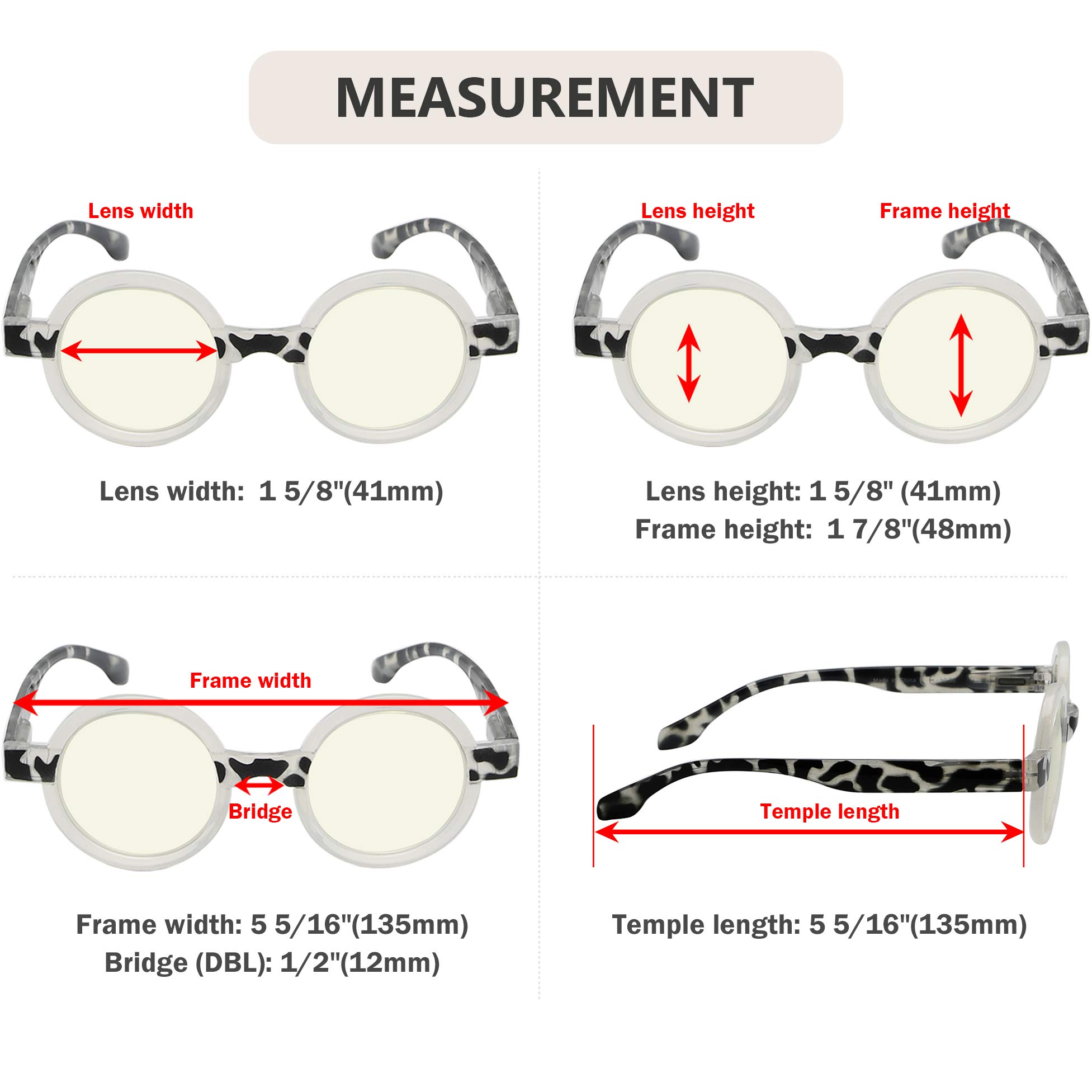 Eyekepper 4 Pack Blue Light Blocking Reading Glasses for Women - Round Computer Glasses +2.00 Strength - Reduce Eye Strain for Office Work, Screen Time & Reading