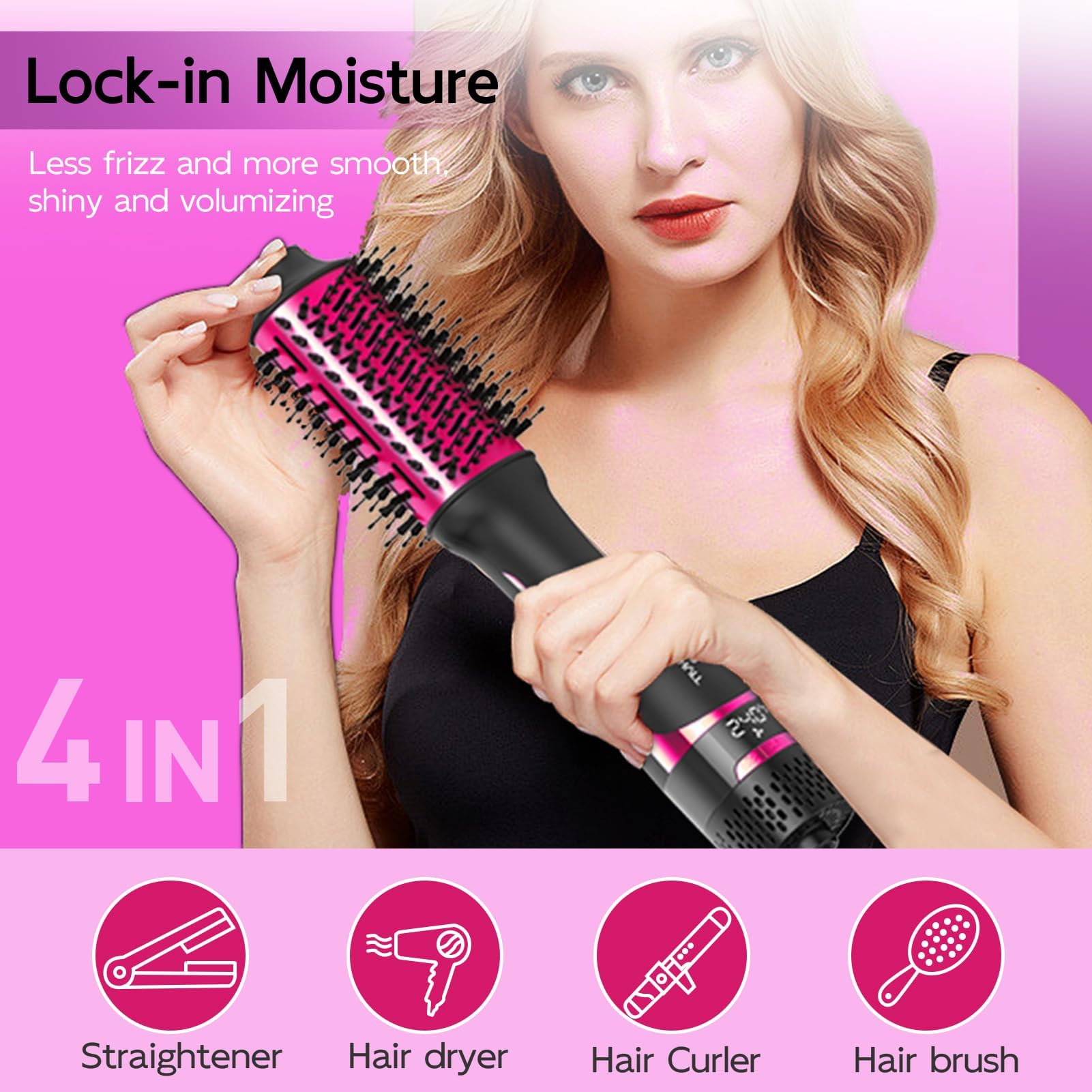 Nicebay Hair Dryer Brush for Women - One Step Blowout Brush with LCD Display, Oval Ceramic Barrel & Negative Ion Technology - Perfect for Salon-Quality Styling at Home, Travel & Daily Hair Care