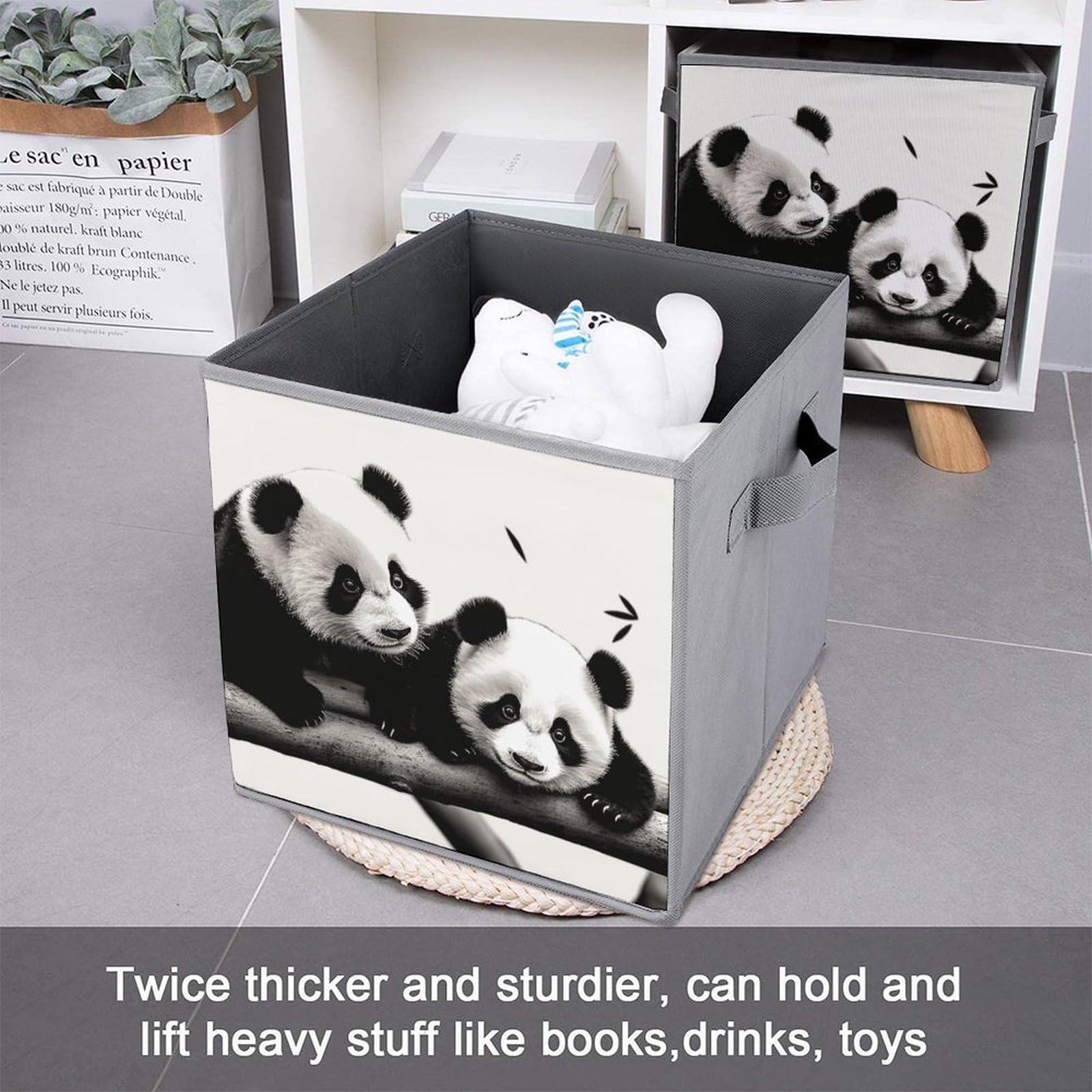 Cute Panda Printed Storage Baskets with Handles - 2 Pack Organizer Boxes for Bedroom, Closet & Living Room | Perfect for Toys, Blankets & Home Organization