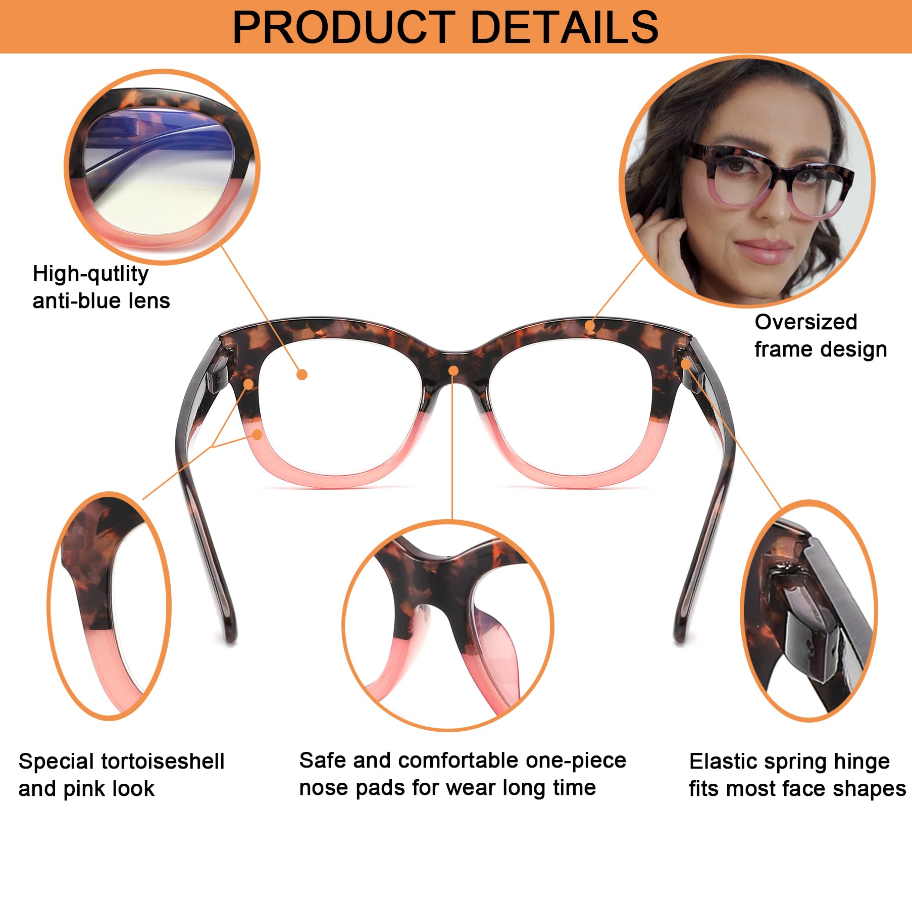 3 Pack Blue Light Blocking Reading Glasses for Women - Oversized Round Frame Computer Glasses with Anti Glare & UV Protection (+2.25 Magnification), Spring Hinge - Perfect for Office Work, Screen Time & Reading Books
