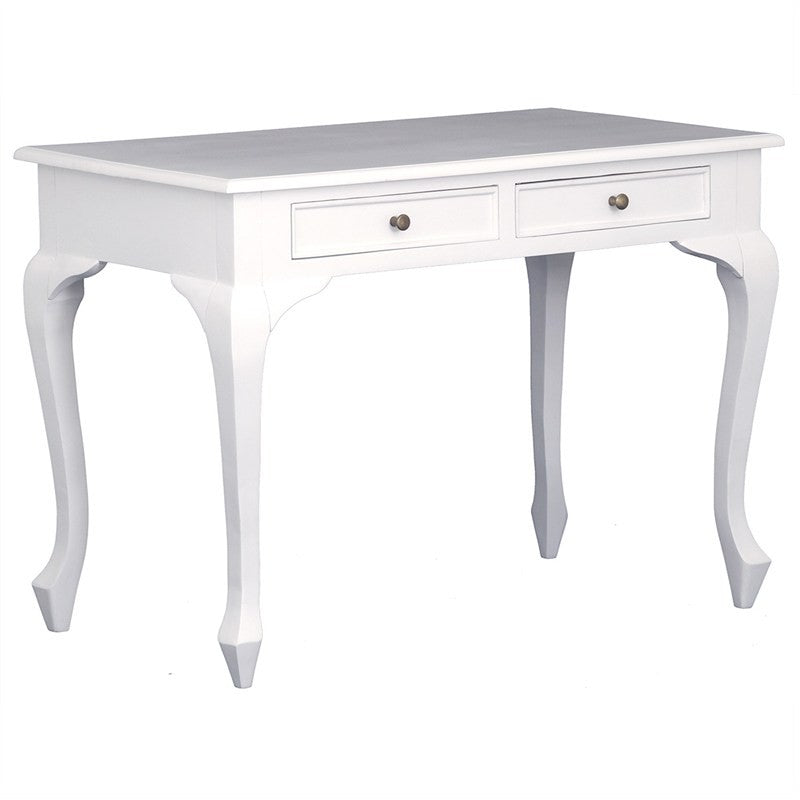 Queen Anne Solid Wood French 2-Drawer Writing Desk in White | TWS899DK 002 QA WH_1 | Perfect for Home Office, Study Room & Vintage Decor