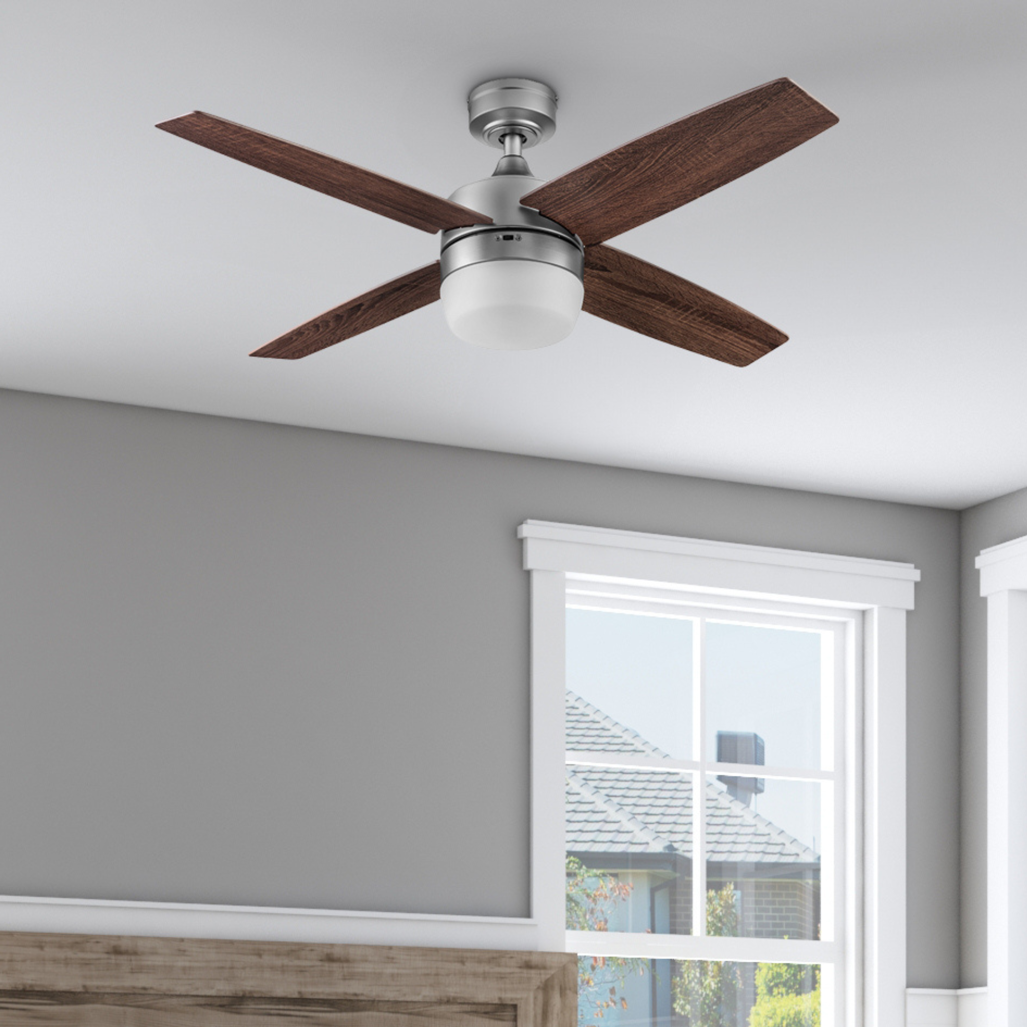 44 Inch Atlas Brushed Nickel Ceiling Fan with Remote Control - Energy Efficient, Quiet Operation for Living Room, Bedroom, and Office