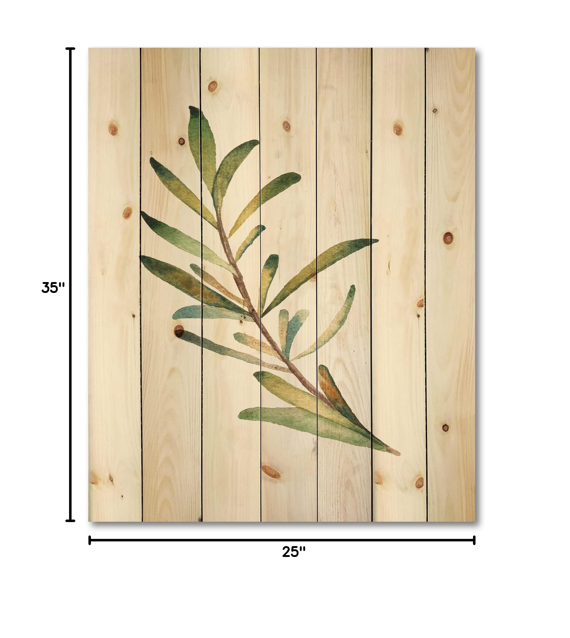 DesignQ Leaf Rosemary Branch Traditional Wood Wall Decor - Large Floral Wood Wall Art Panel Printed on Natural Pine - Perfect for Living Room, Bedroom, Kitchen & Office Decor