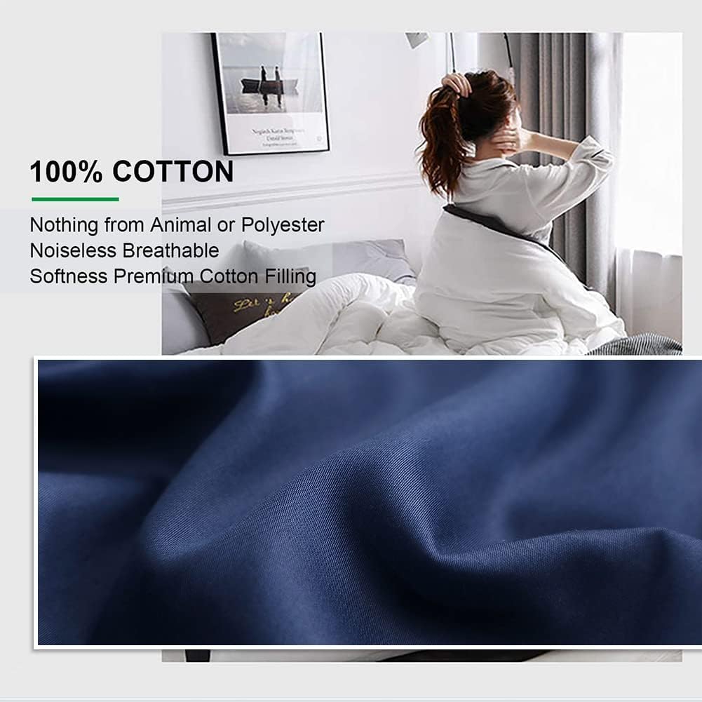 Premium 100% Cotton All-Season Reversible Comforter - Lightweight, Breathable & Fluffy Bed Quilt for Full/Queen Size (Navy Blue) | Perfect for Year-Round Comfort in Bedrooms, Guest Rooms & Dormitories