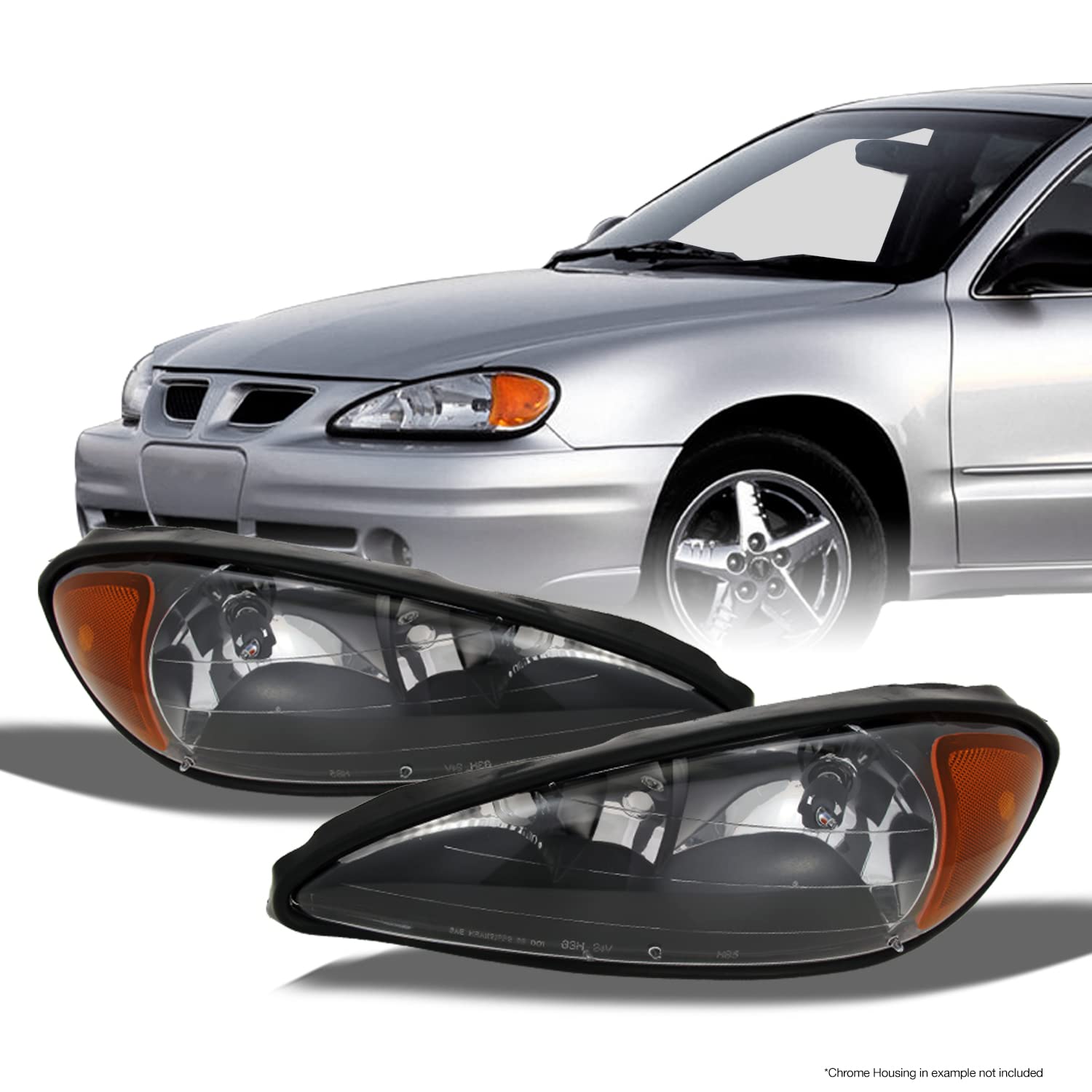 AKKON Replacement Headlights for Pontiac Grand AM Coupe & Sedan - Black Driver & Passenger Side Head Lamps Pair | Perfect for Night Driving & Auto Restoration Projects
