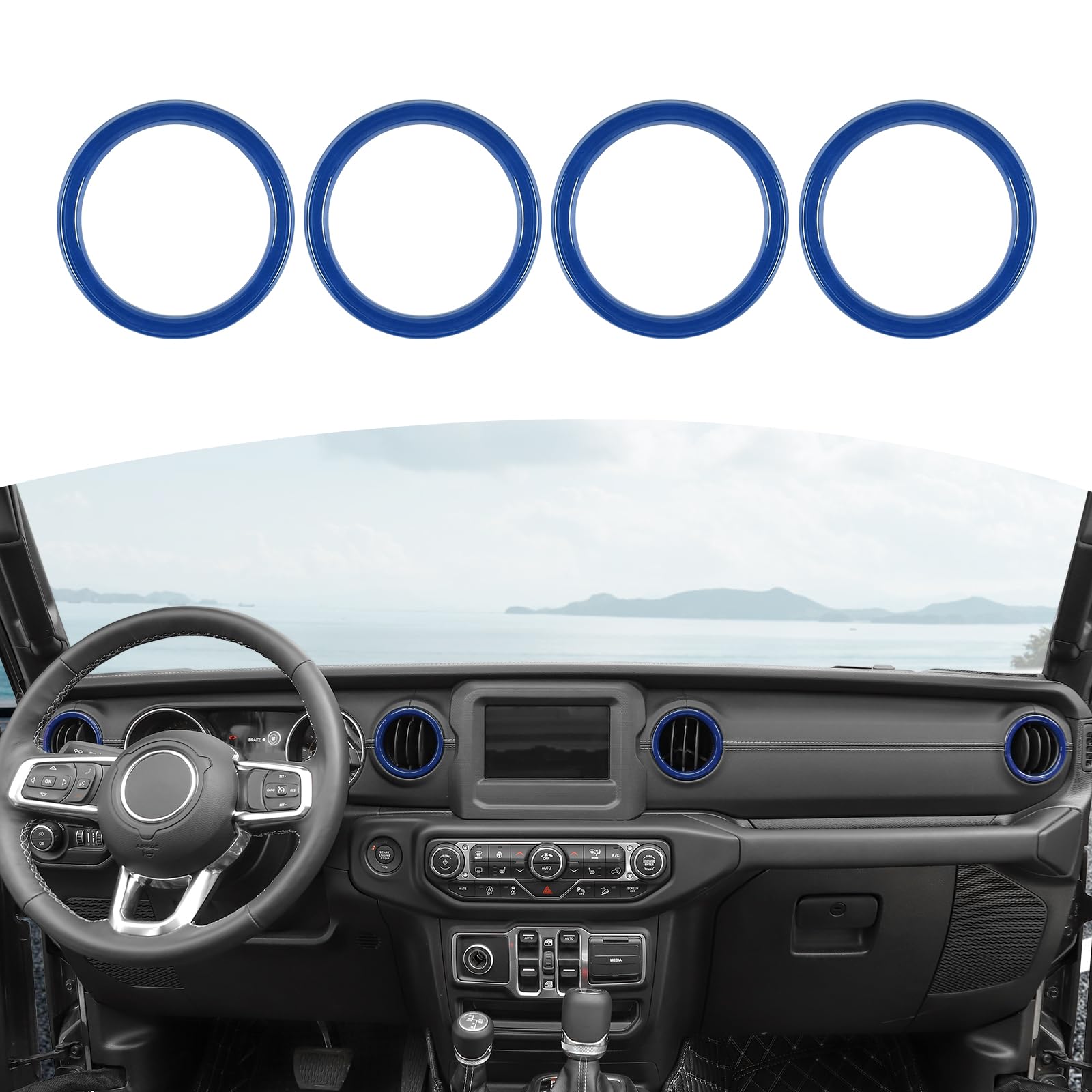 RT-TCZ Blue Dash Air Vent Cover Trim Stickers for Jeep Wrangler JL JLU & Gladiator JT (2018-2023) - Interior Accessories Set of 4 - Enhance Your Ride's Style & Protection