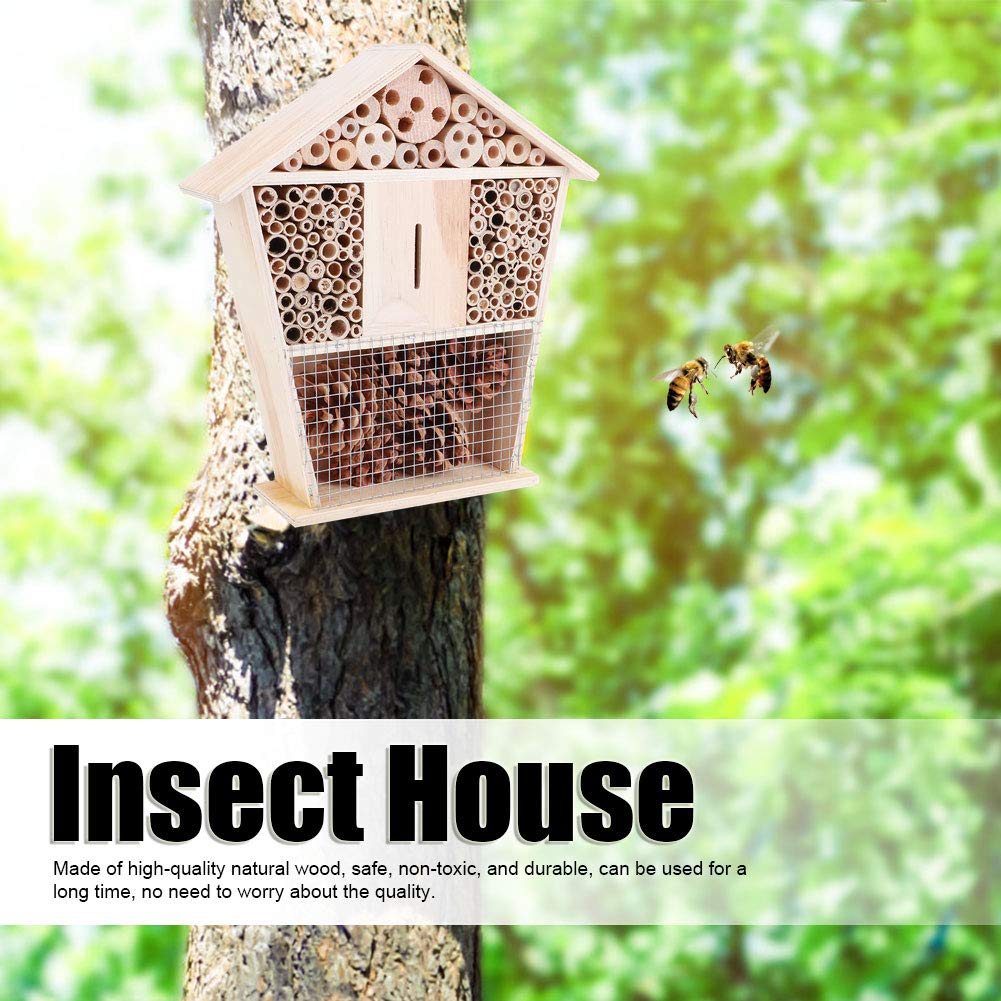 Natural Pine Wood Bee House - Non-Toxic Insect Hotel Shelter for Beekeeping & Garden Decoration | Handcrafted Bee Hive for Outdoor Pollinator Habitat & Backyard Wildlife Conservation