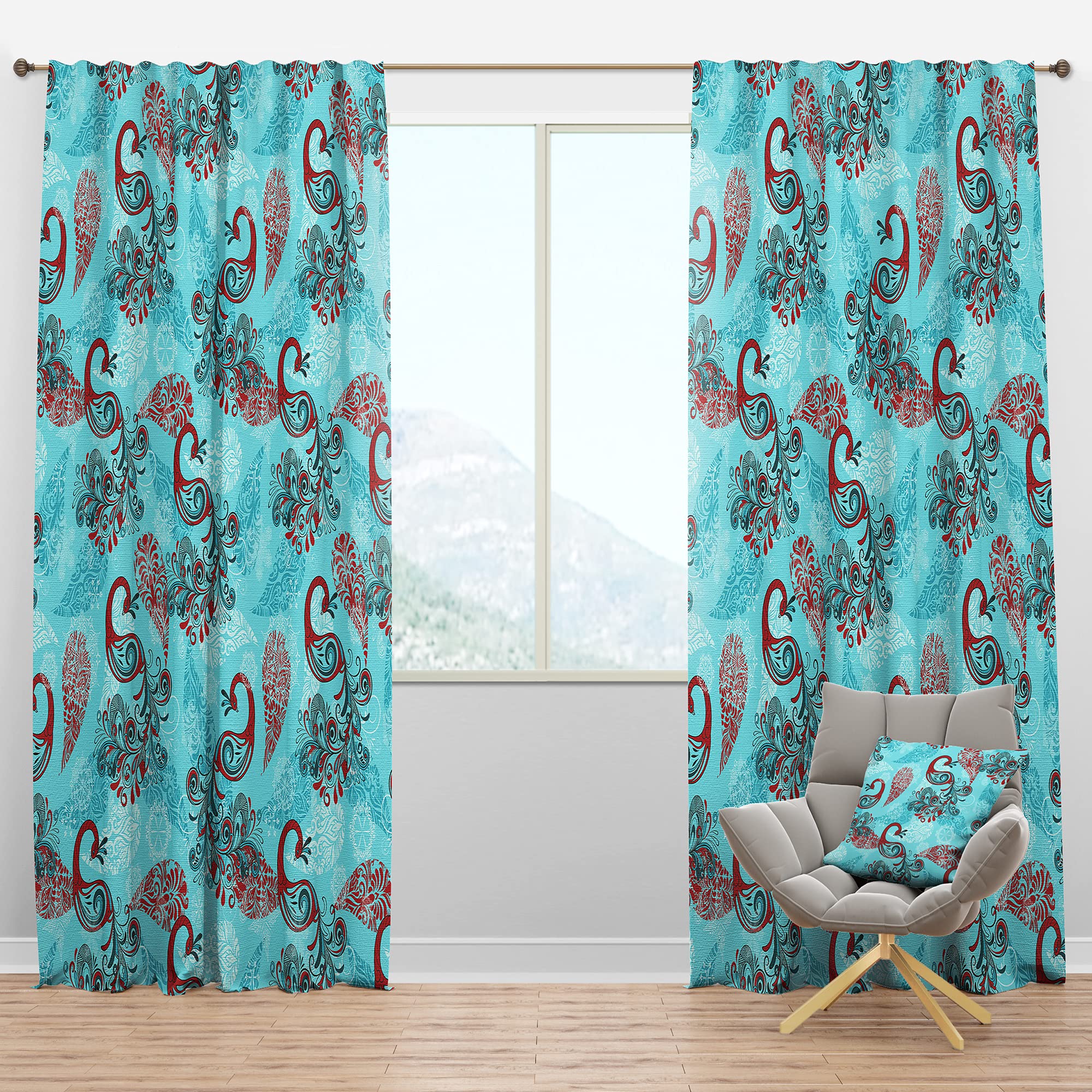 DesignQ Blackout Thermal Insulated Curtains - Winter Peacock & Snowflake Pattern - 52x90 Inch Single Panel for Bedroom & Living Room - Perfect for Noise Reduction, Light Blocking & Energy Saving