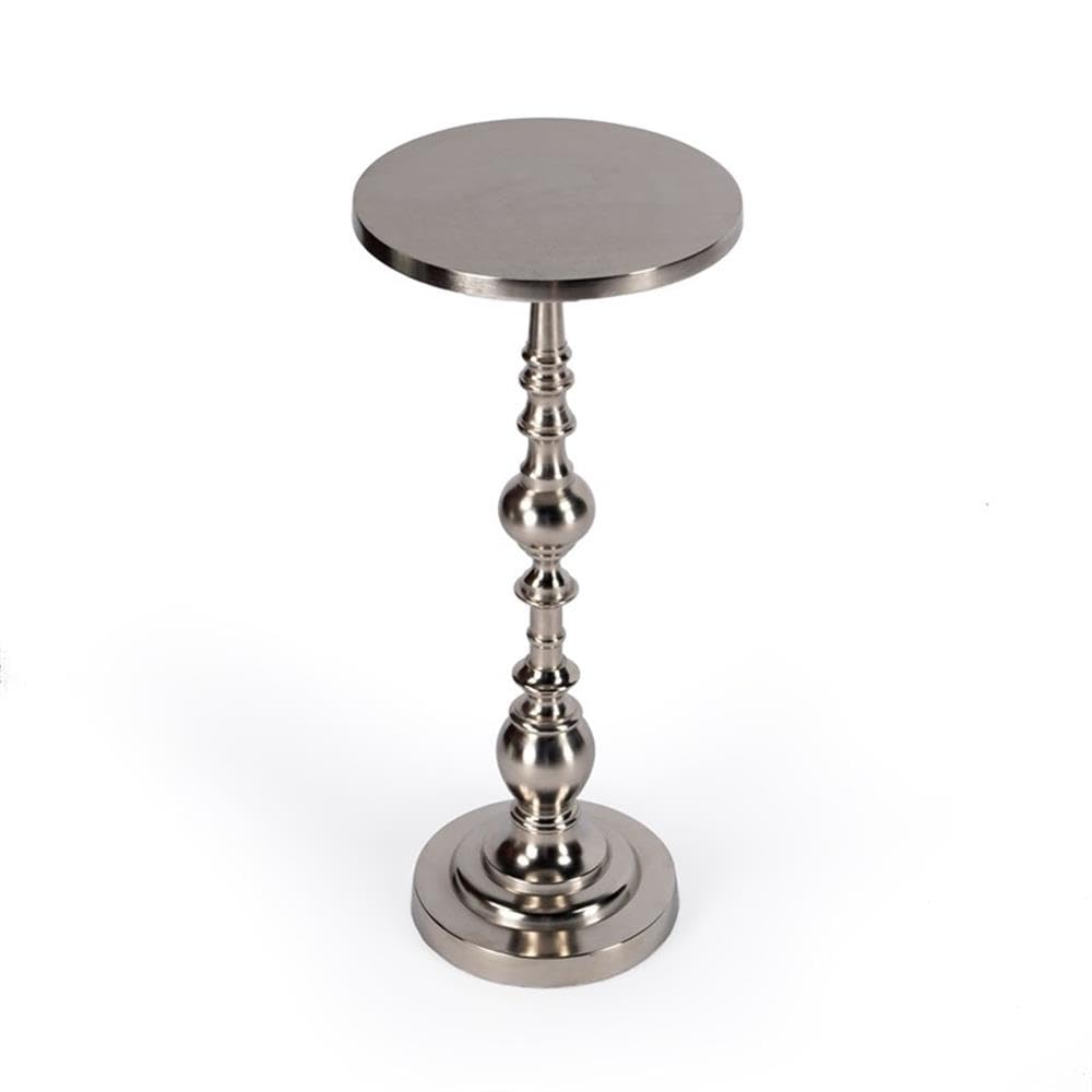 Home Square Silver Round Nickel Pedestal End Table Set of 2 - Modern Living Room Side Tables for Sofa, Bedroom & Office Decor