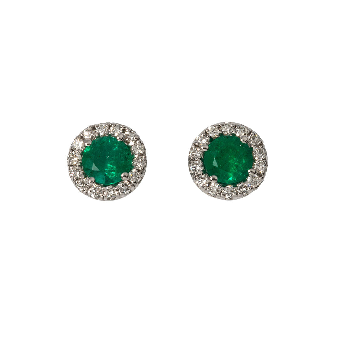 0.57ct Natural Emerald & Diamond Halo 18K White Gold Stud Earrings - Elegant Gift for Women, Perfect for Weddings & Special Occasions
